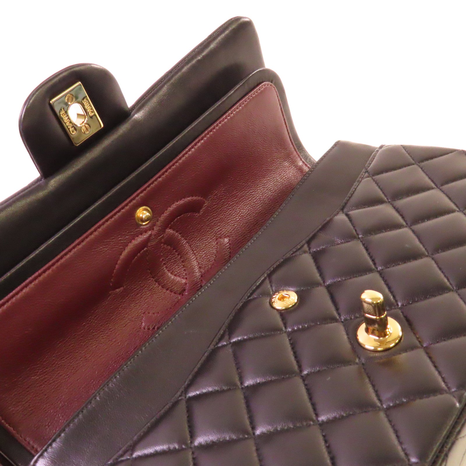CHANEL 菱格羊皮皮革Classic 25 Chain Shoulder Bag金扣鏈帶肩背袋黑色