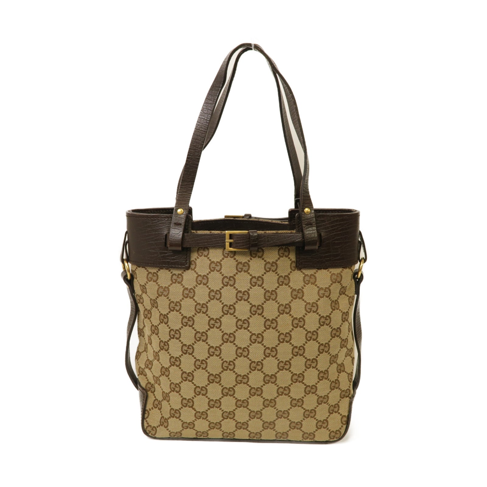 GUCCI 【激減優惠】帆布Hand Bag金扣手挽袋啡色