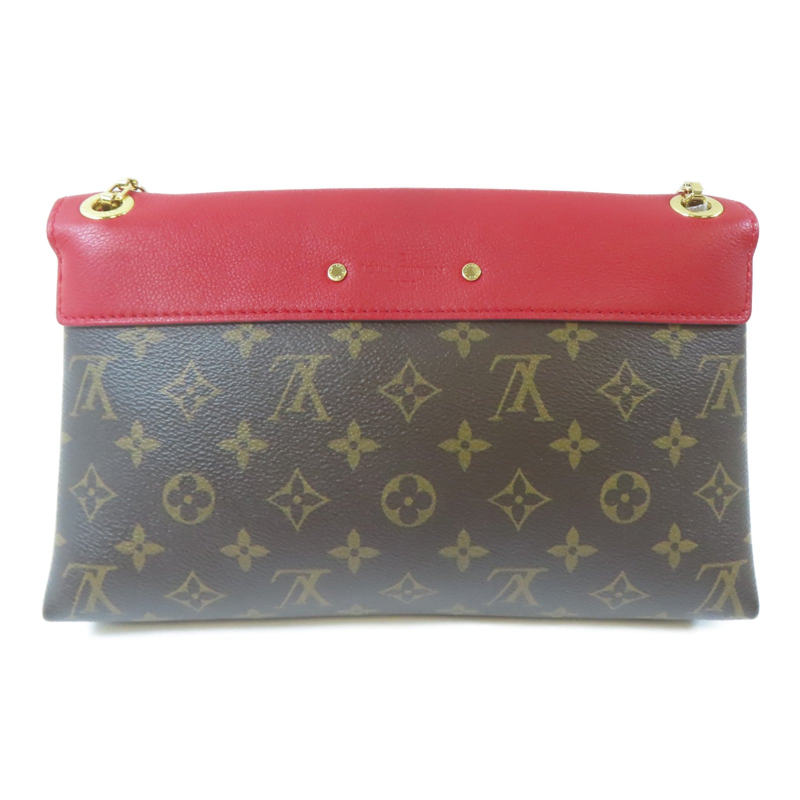 LOUIS VUITTON Monogram Pallas Chain Bag金扣鏈帶肩背袋啡色/紅色