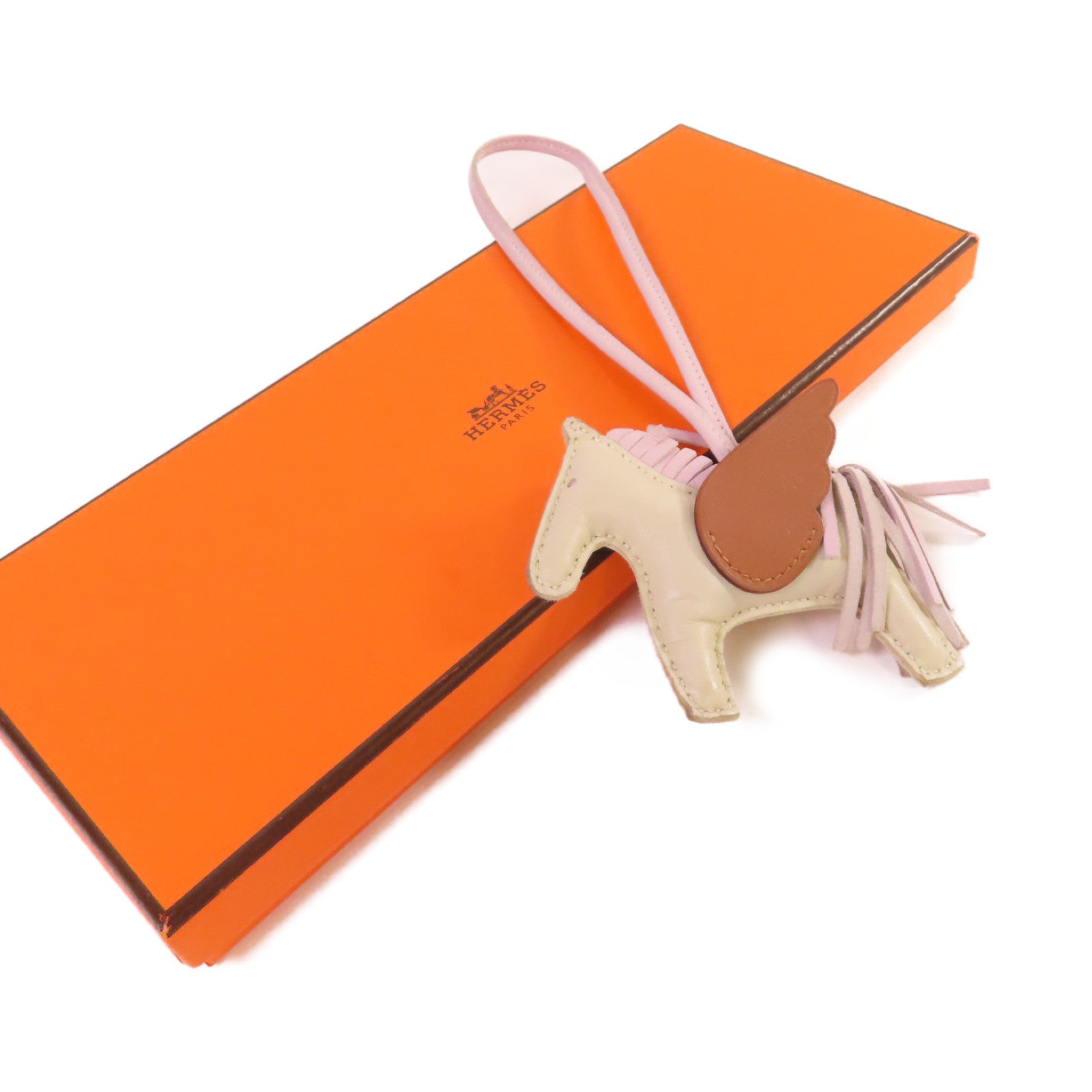 HERMES Swift皮革Rodeo Pegase PM Charm掛飾米白色/淺紫色/啡色