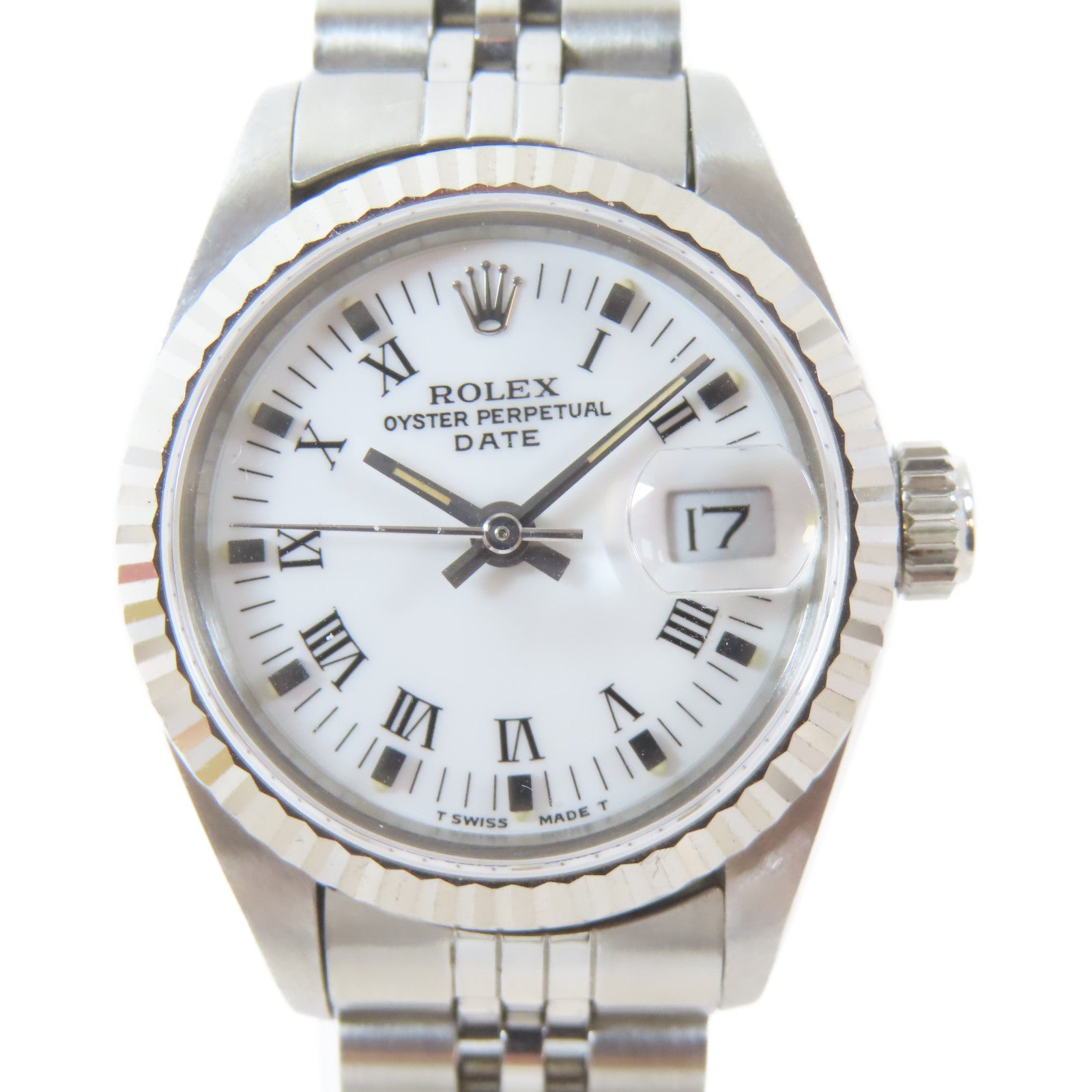 ROLEX Lady Datejust18K白金/不鏽鋼手錶自動機芯白色#16.25cm