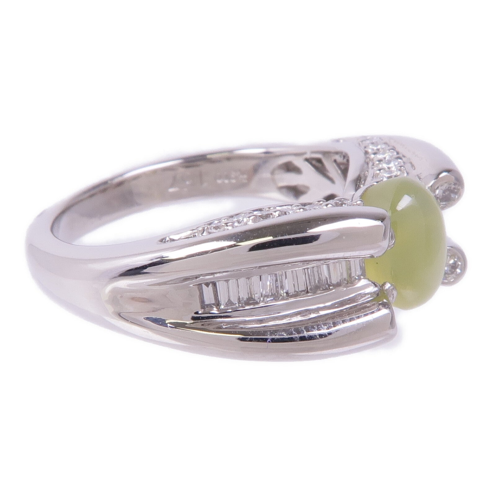 JEWELRY PT900鉑金Cat's Eye Diamond Ring貓眼石/鑽石戒指US#6.25