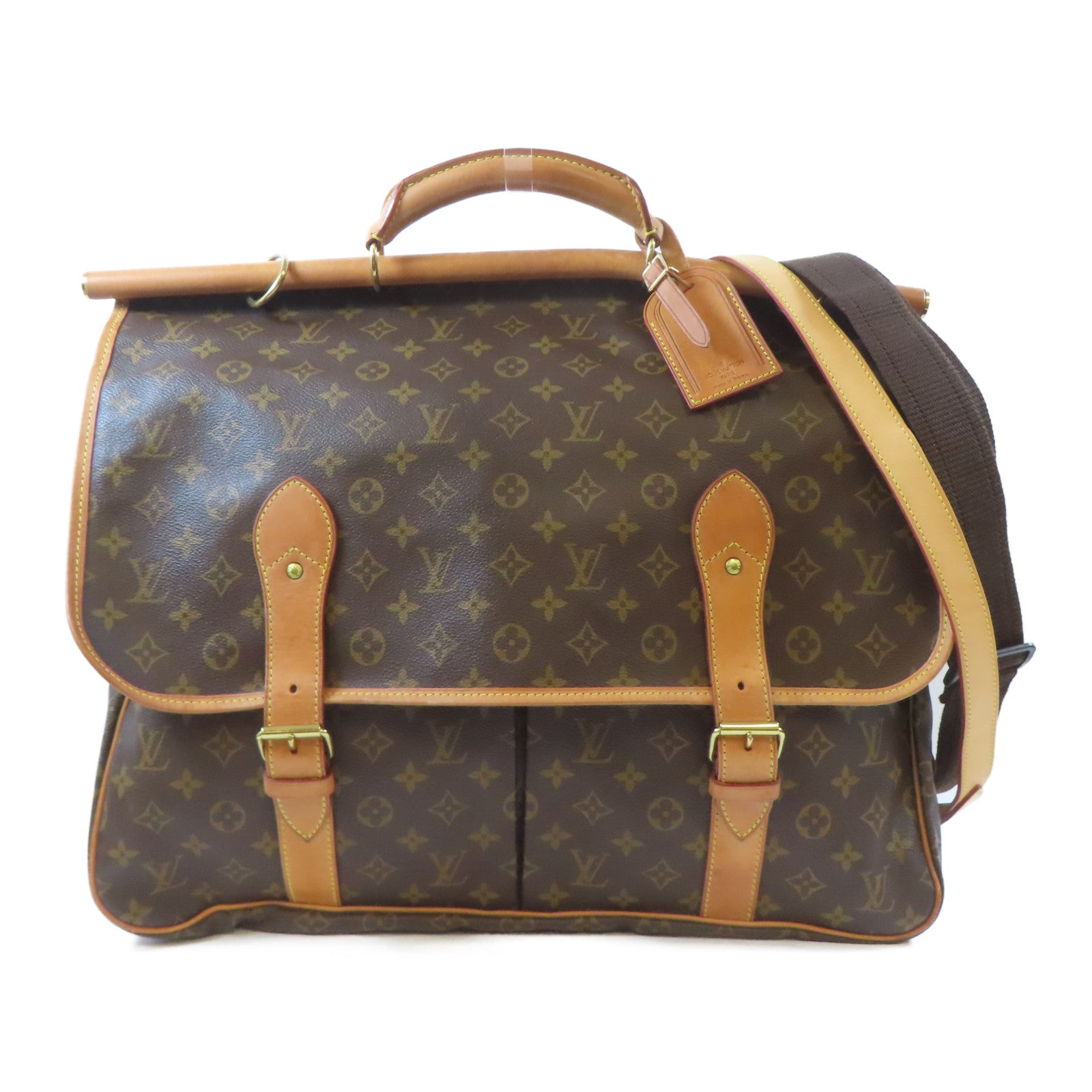 LOUIS VUITTON Monogram Hunting Bag金扣手挽肩背兩用袋啡色