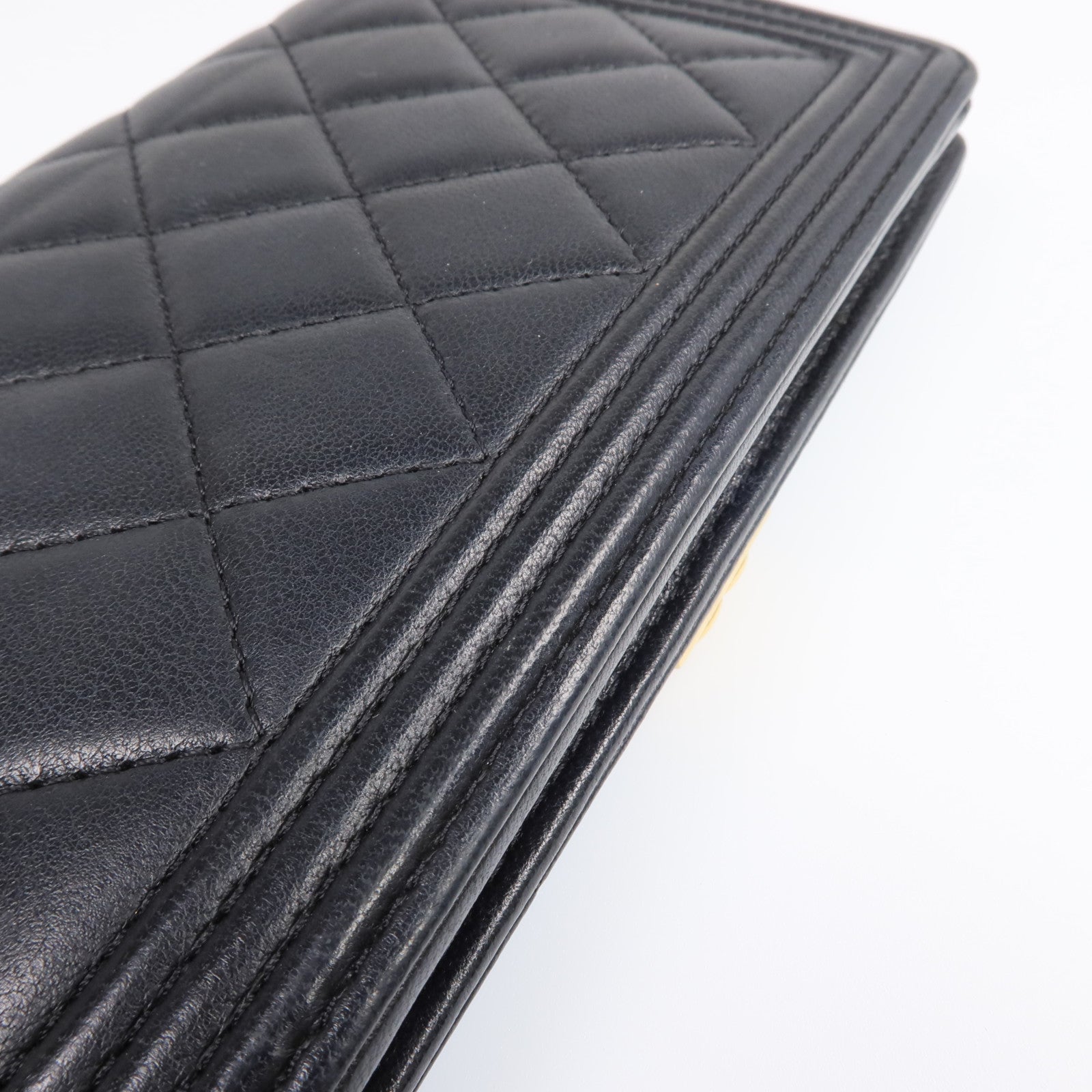 CHANEL 羊皮皮革Boy Long Wallet金扣長錢包