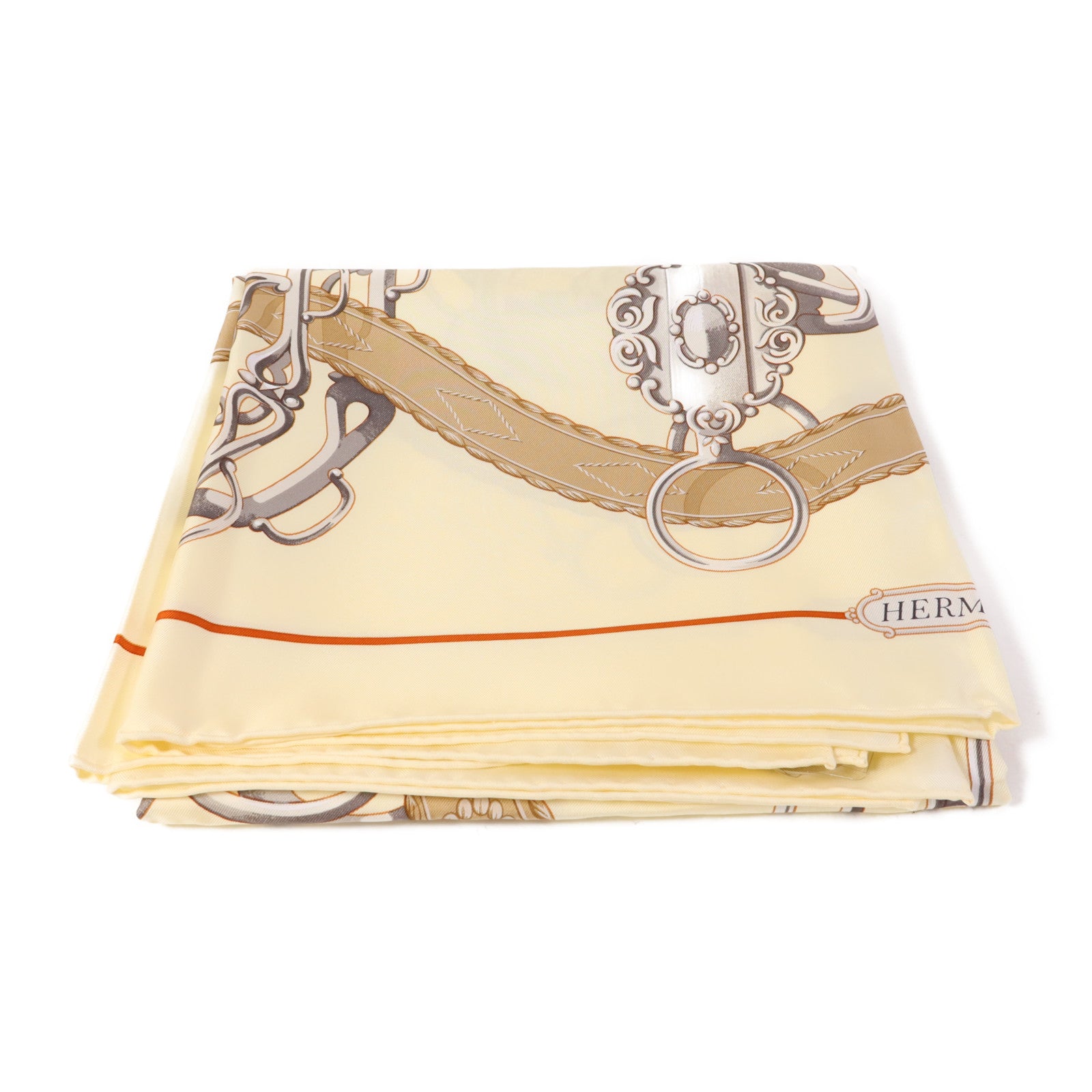 HERMES 絲質Scarf 90X90絲巾Brown/White/Beige
