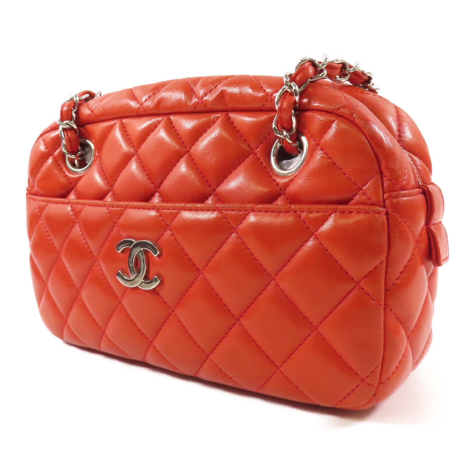 CHANEL 羊皮皮革Chain Shoulder銀扣鏈帶肩背袋