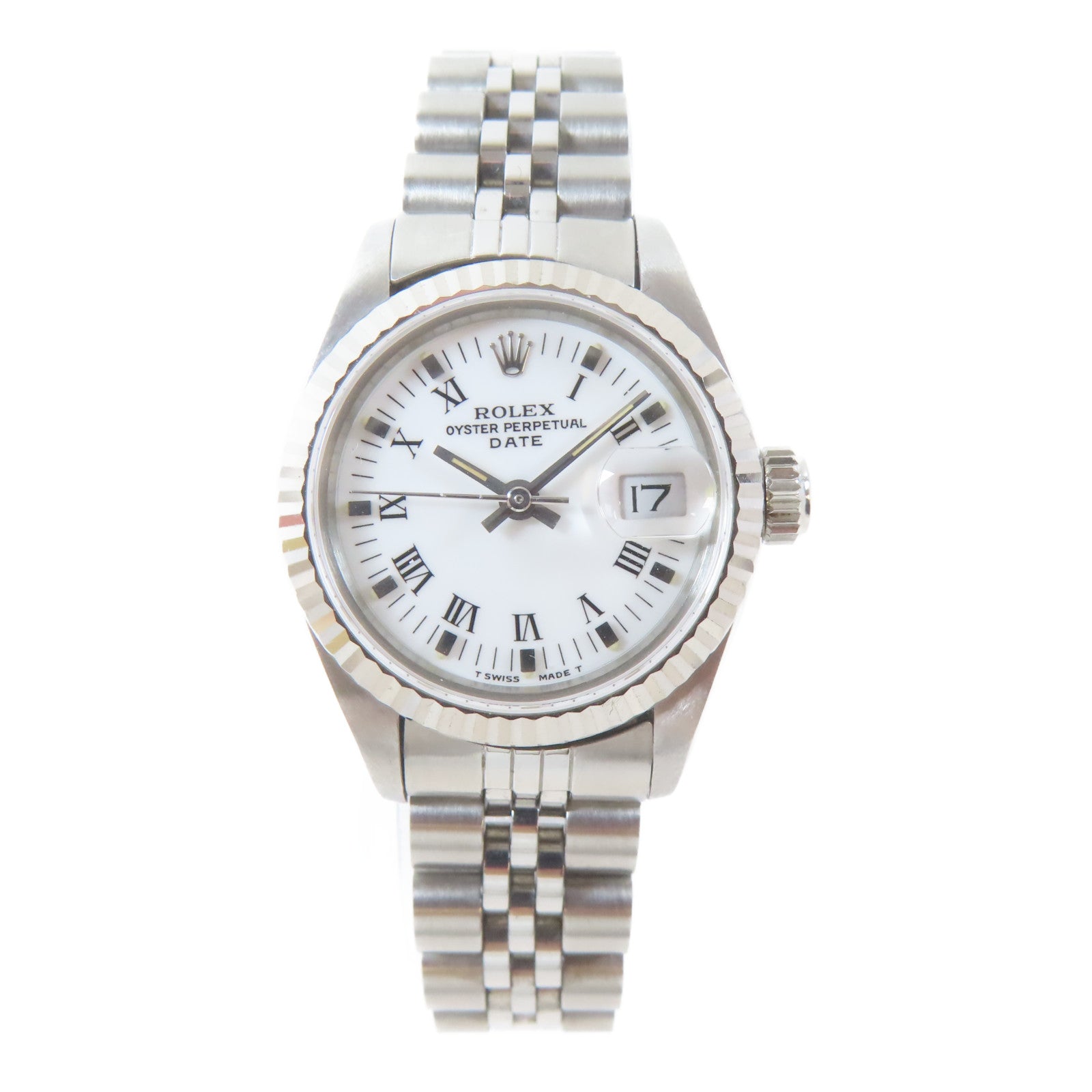 ROLEX Lady Datejust18K白金/不鏽鋼手錶自動機芯白色#16.25cm