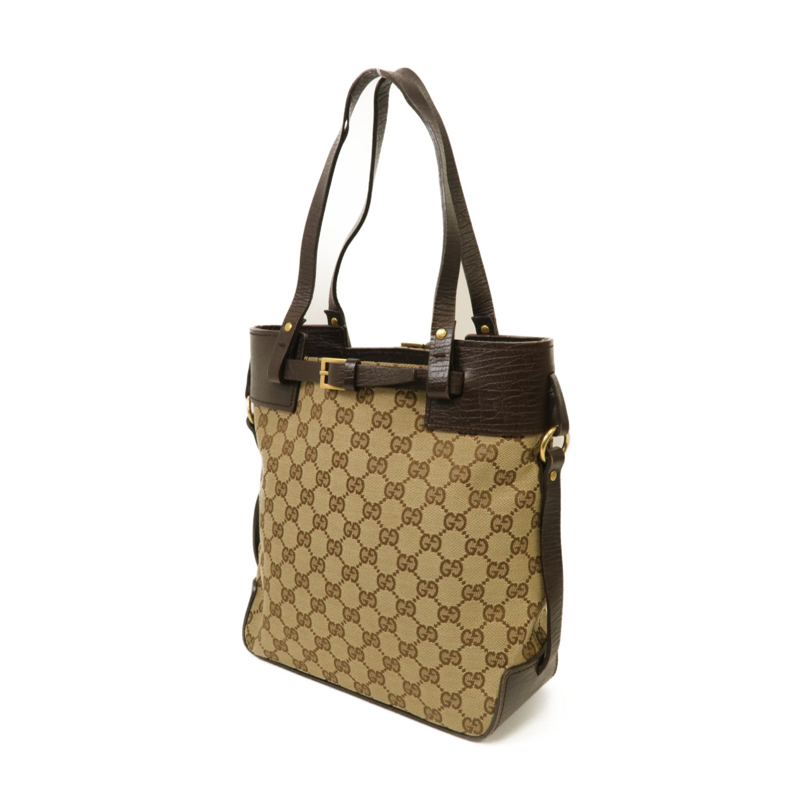 GUCCI 【激減優惠】帆布Hand Bag金扣手挽袋啡色