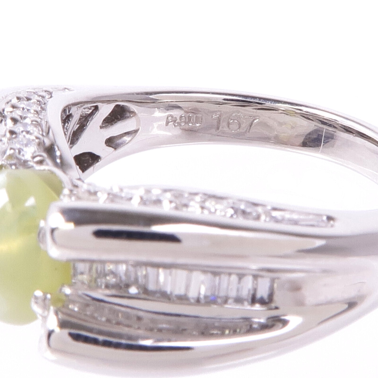 JEWELRY PT900鉑金Cat's Eye Diamond Ring貓眼石/鑽石戒指US#6.25