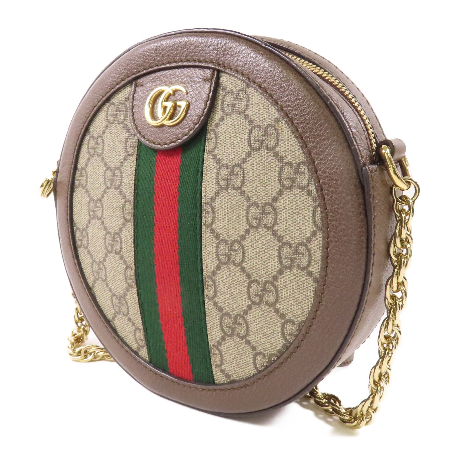 GUCCI GG GHW Ophidia Chain Shoulder Bag 550618 Coated Canvas Brown