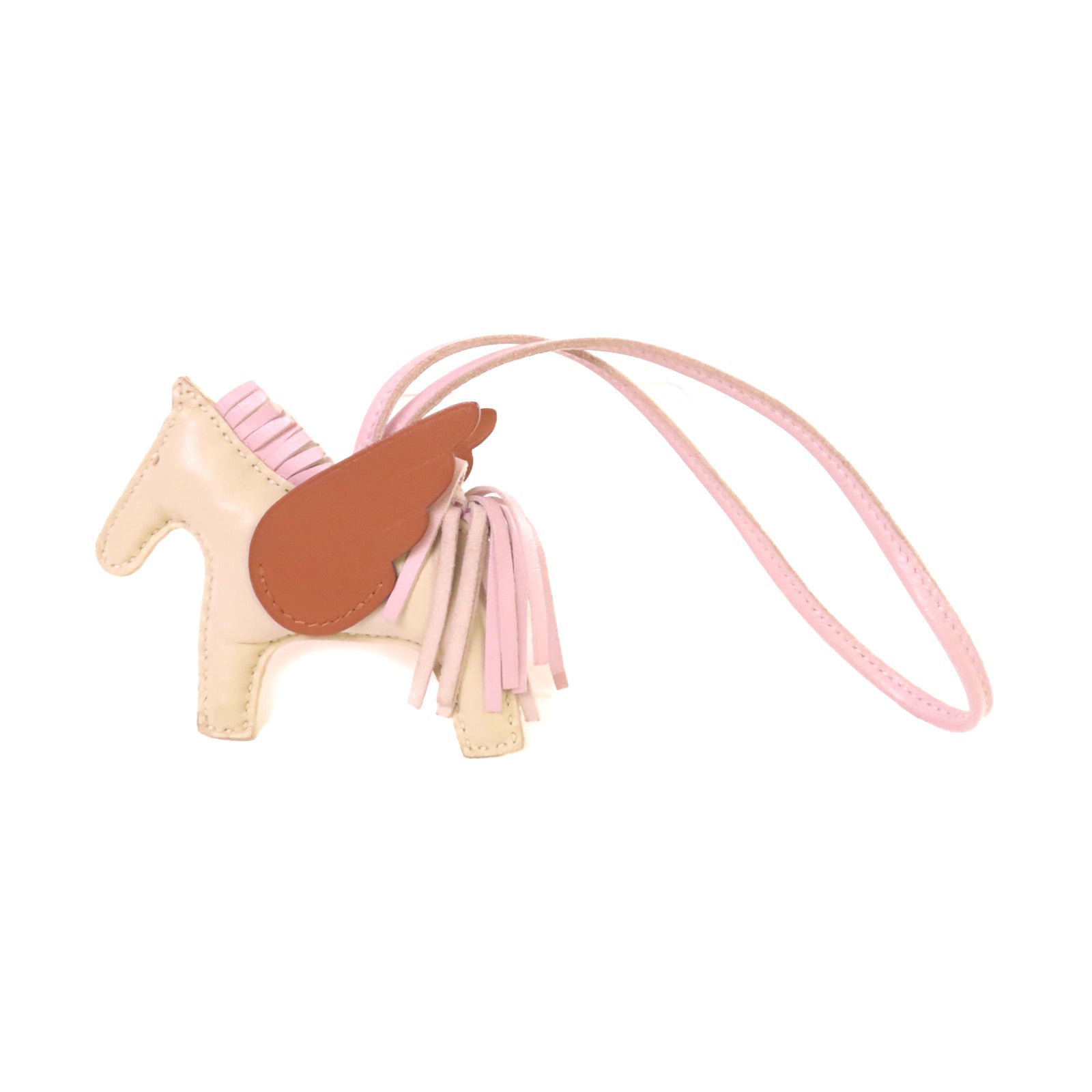 HERMES Swift皮革Rodeo Pegase PM Charm掛飾米白色/淺紫色/啡色