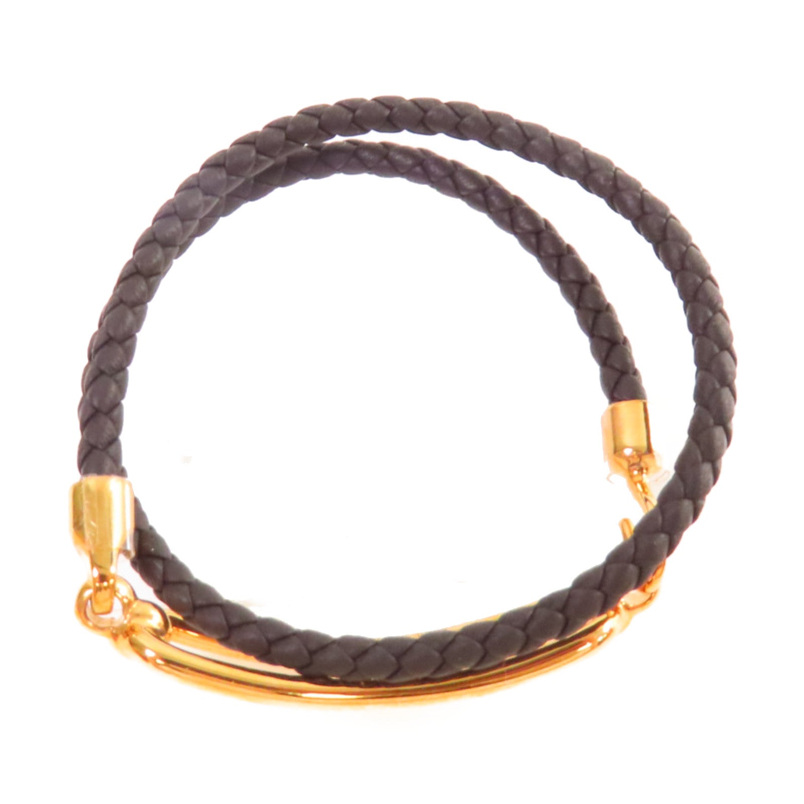 HERMES 鍍金/Swift皮革Roulis Double Tour T1 Bracelet 手鏈黑色