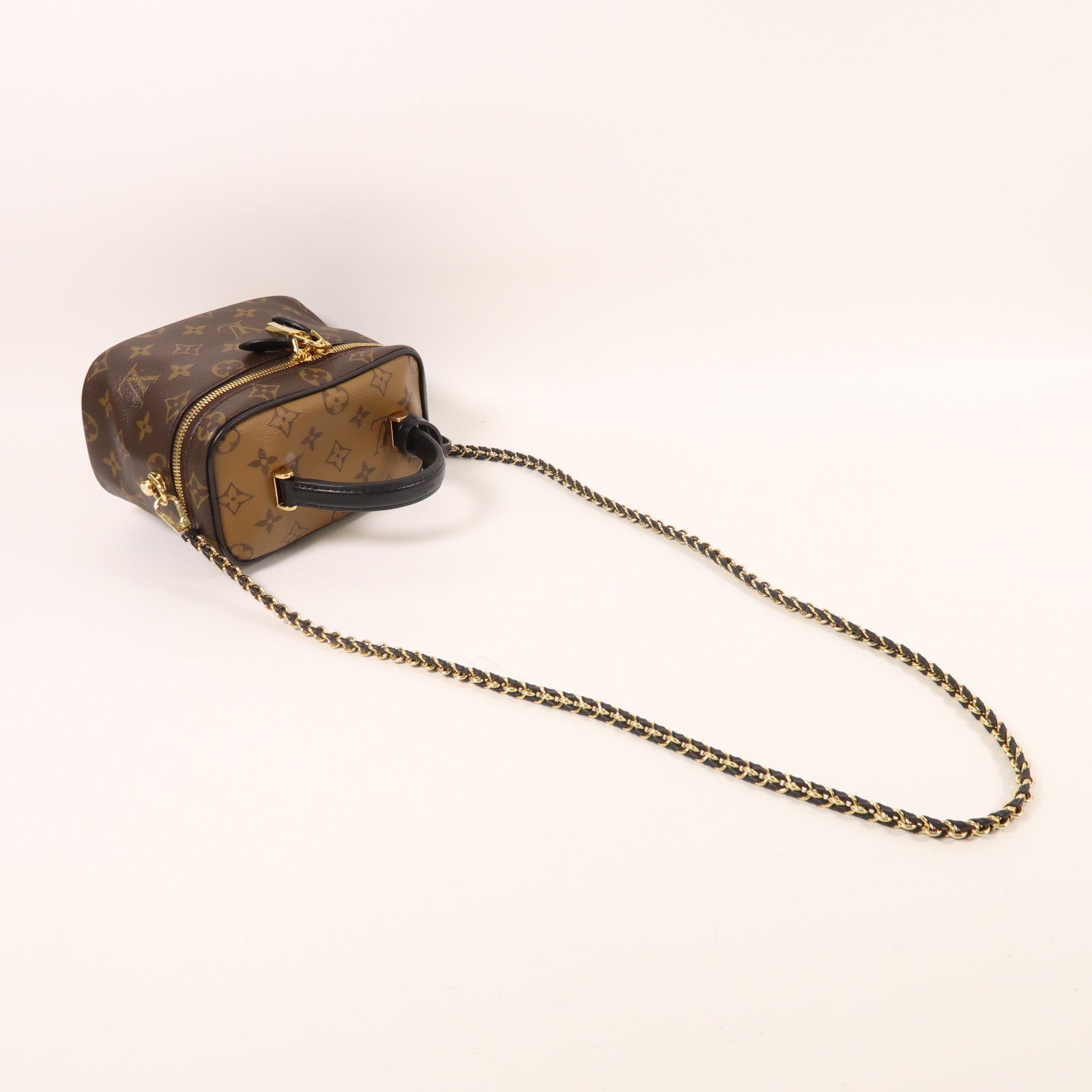LOUIS VUITTON Monogram Reverse Vanity PM金扣手挽肩背兩用袋棕色