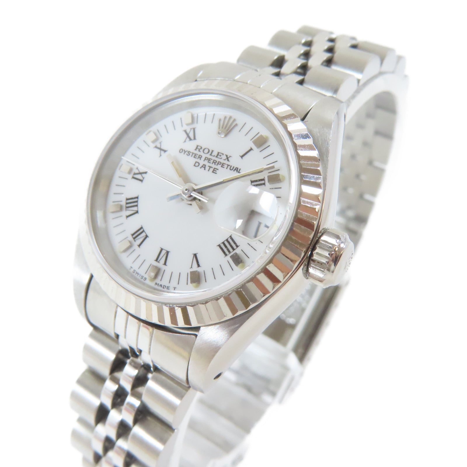 ROLEX Lady Datejust18K白金/不鏽鋼手錶自動機芯白色#16.25cm