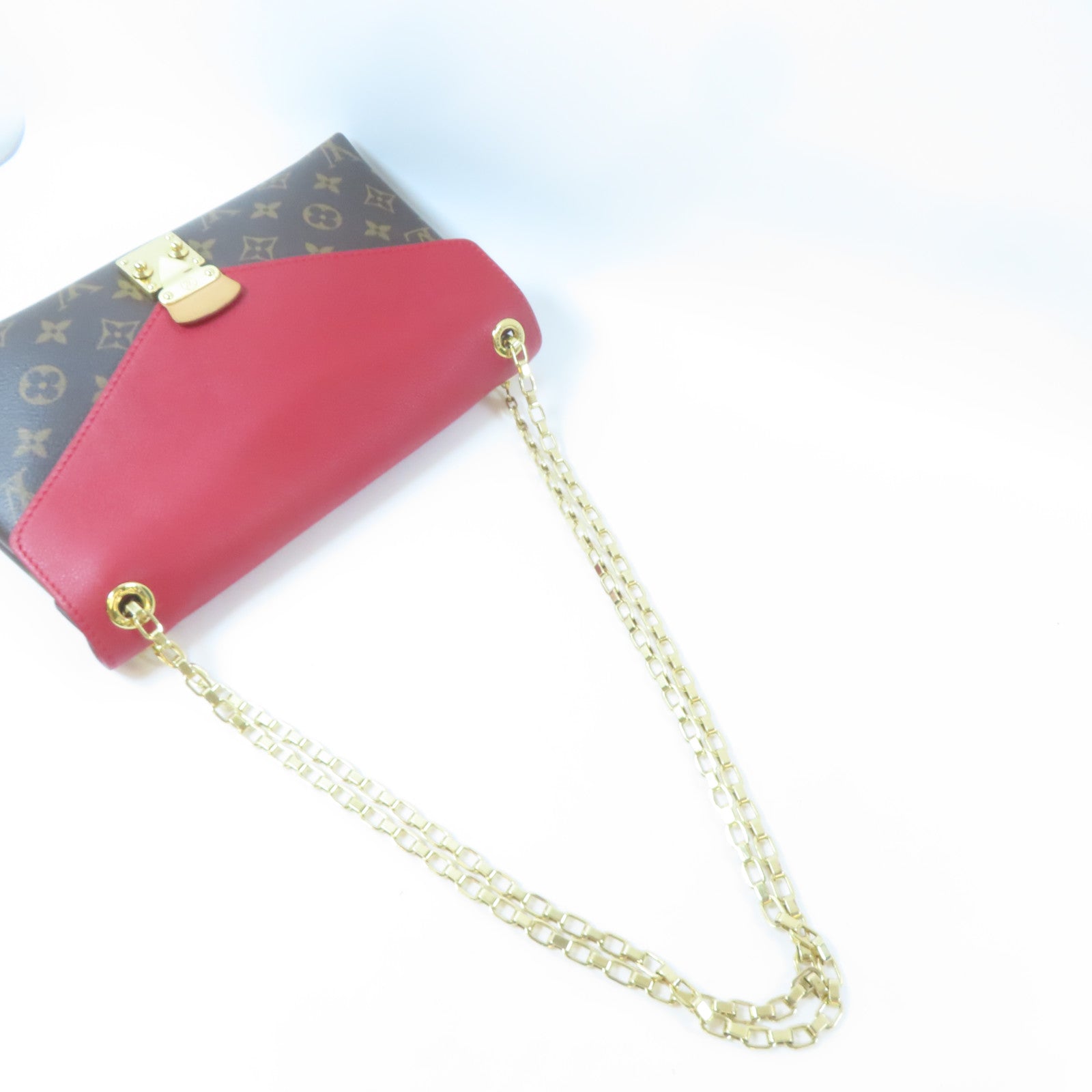LOUIS VUITTON Monogram Pallas Chain Bag金扣鏈帶肩背袋啡色/紅色