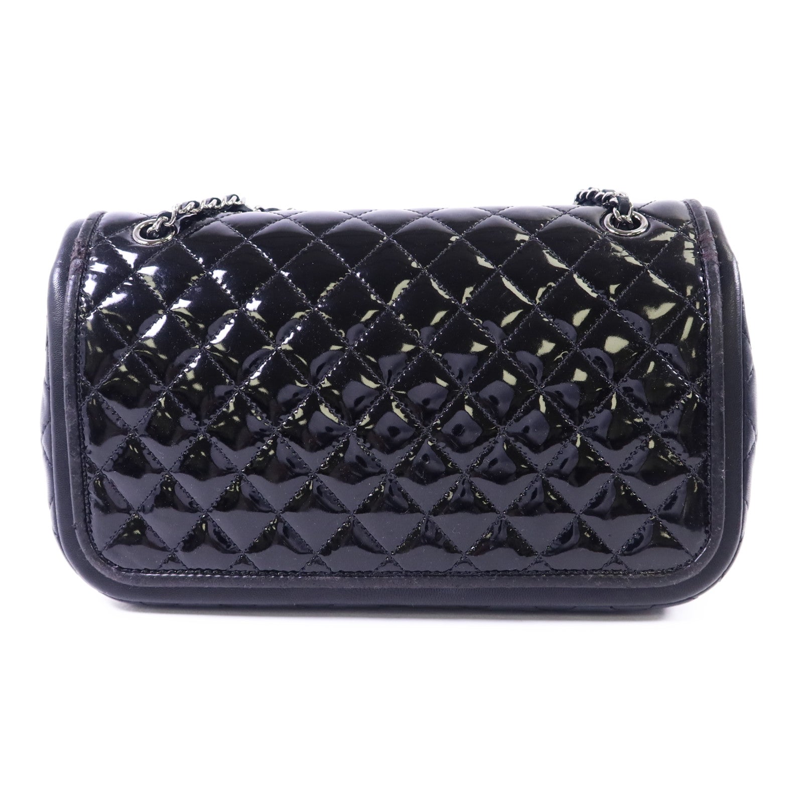 CHANEL 漆皮皮革Chain Shoulder Bag銀扣鏈帶肩背袋