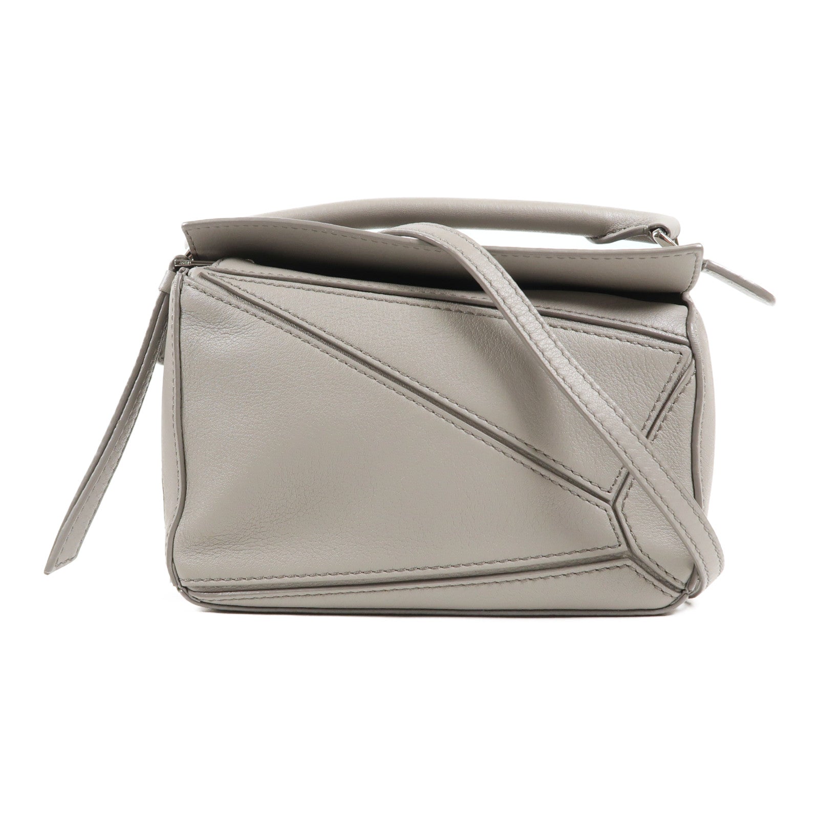 LOEWE 牛皮皮革Mini Puzzle銀扣手挽肩背兩用袋
