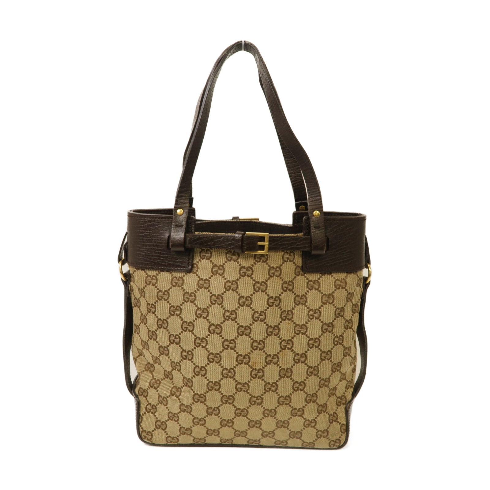 GUCCI 【激減優惠】帆布Hand Bag金扣手挽袋啡色
