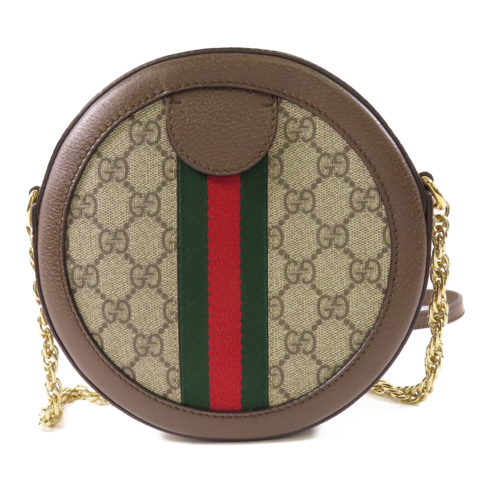 GUCCI GG GHW Ophidia Chain Shoulder Bag 550618 Coated Canvas Brown