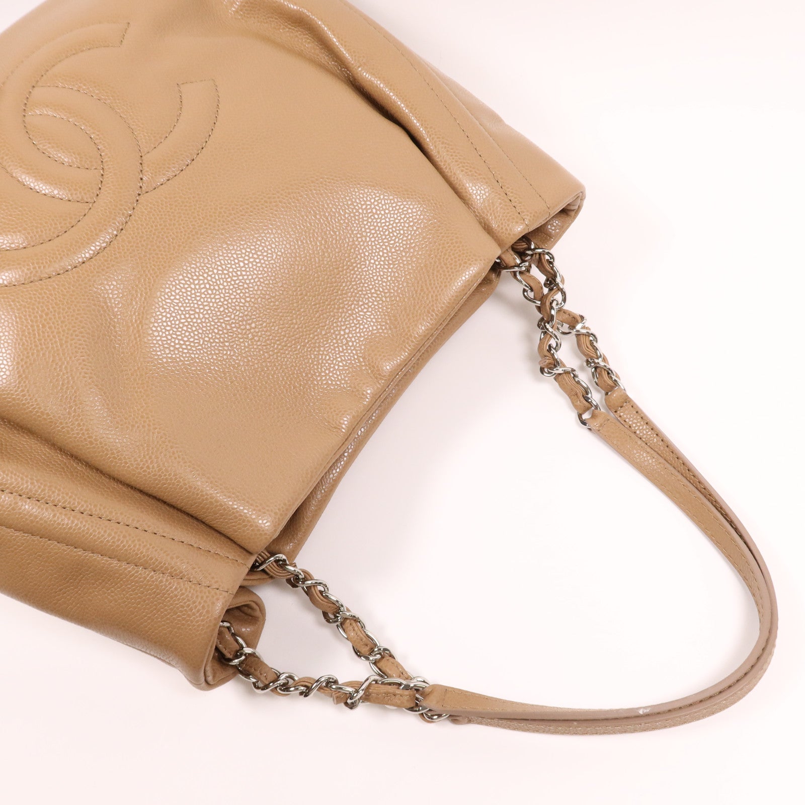 CHANEL 牛皮皮革Timeless Pleated Chain Tote銀扣肩背袋