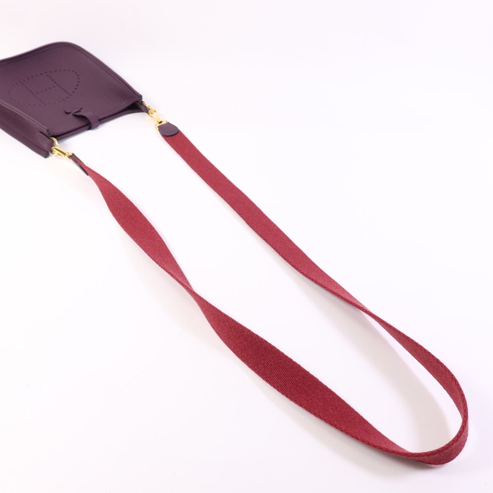 HERMES Clemence皮革Evelyne TPM金扣肩背袋Cassis/Rouge Grenat