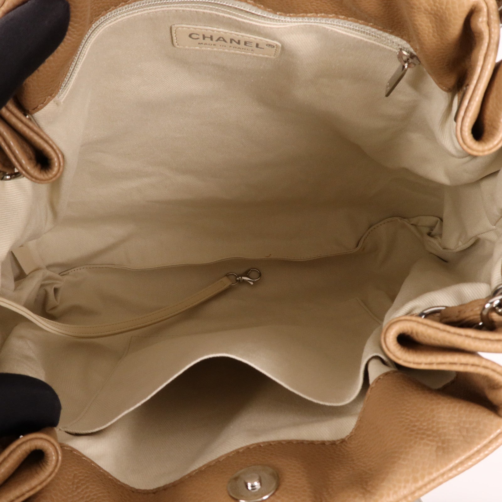 CHANEL 牛皮皮革Timeless Pleated Chain Tote銀扣肩背袋