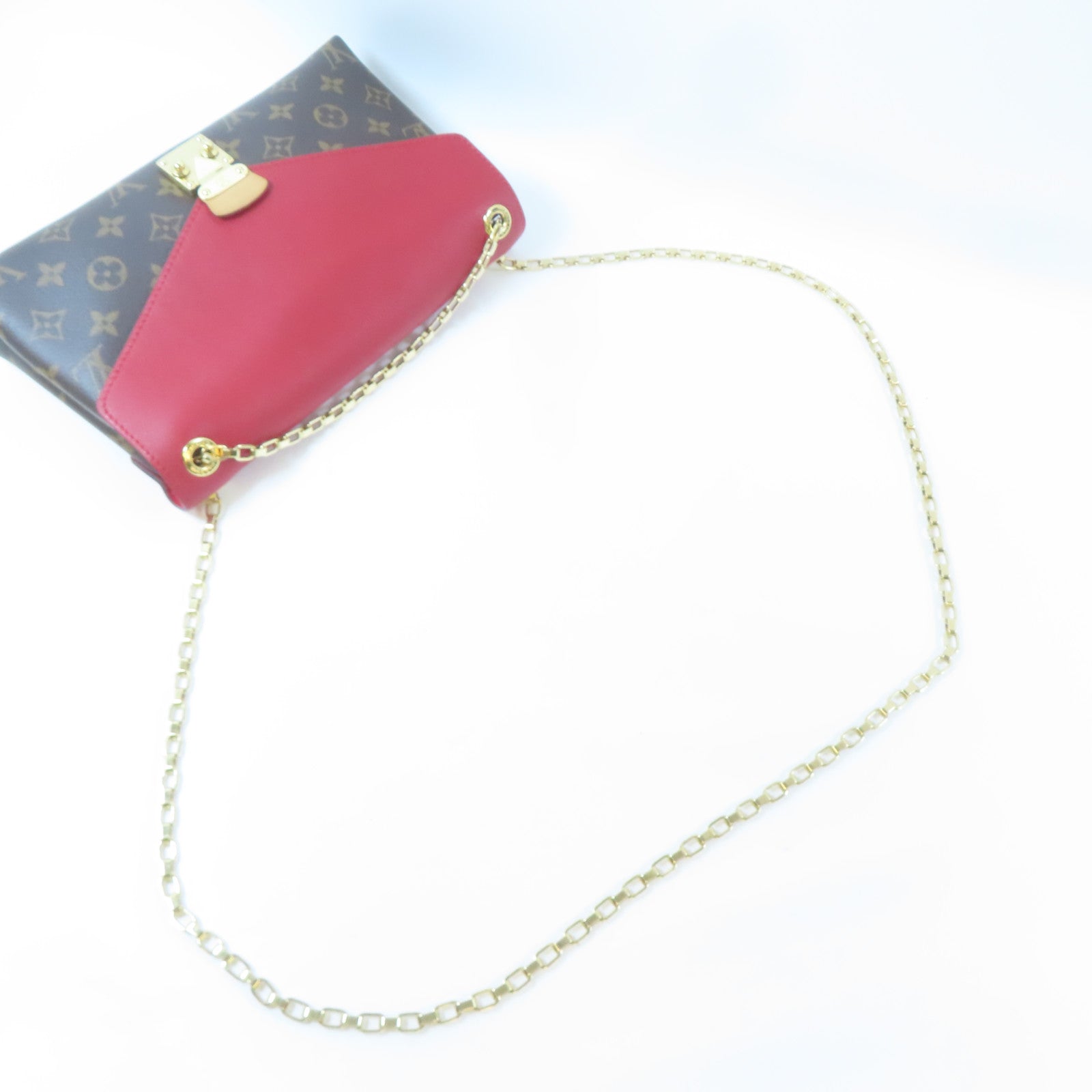 LOUIS VUITTON Monogram Pallas Chain Bag金扣鏈帶肩背袋啡色/紅色