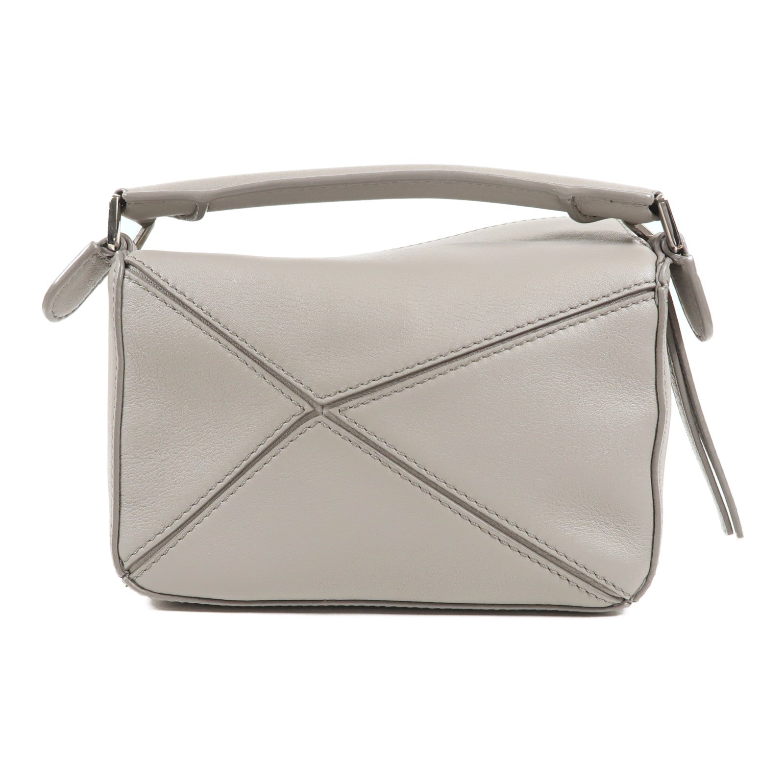LOEWE 牛皮皮革Mini Puzzle銀扣手挽肩背兩用袋