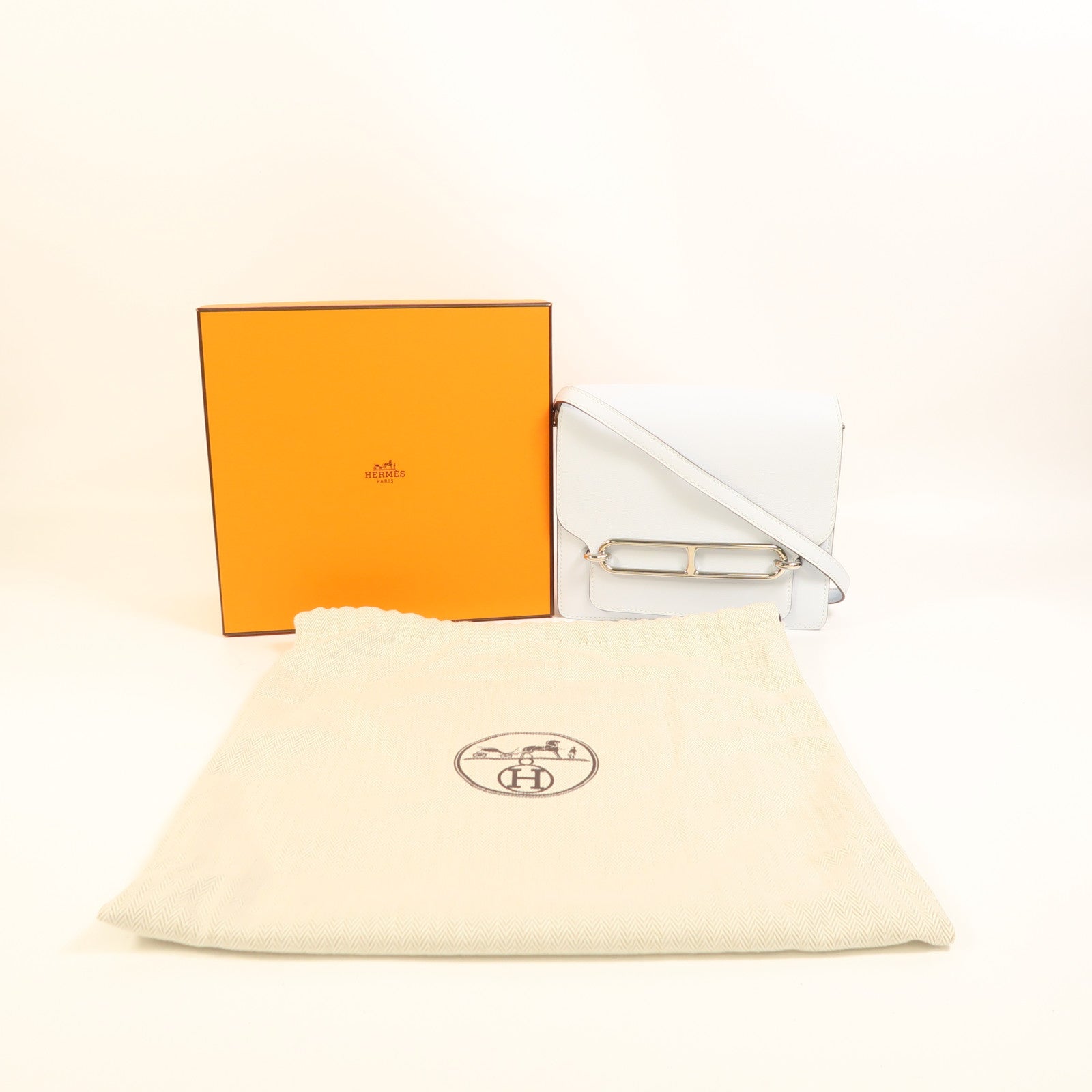 HERMES Swift皮革Roulis Mini銀扣肩背袋Bleu Brume