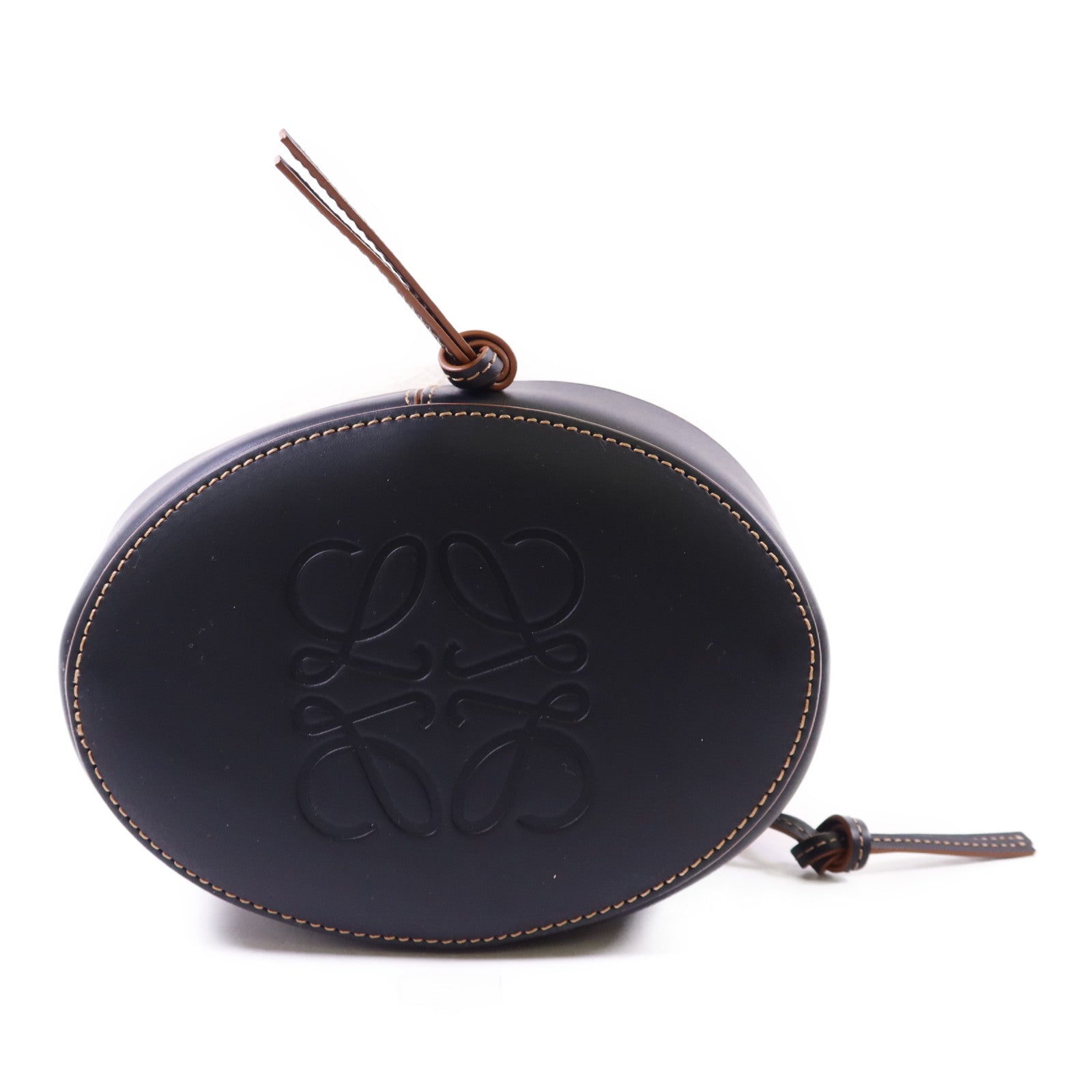LOEWE 帆布/牛皮皮革Bucket Bag銀扣肩背袋