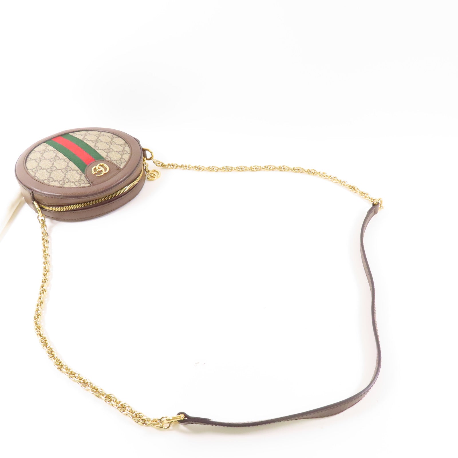 GUCCI GG GHW Ophidia Chain Shoulder Bag 550618 Coated Canvas Brown