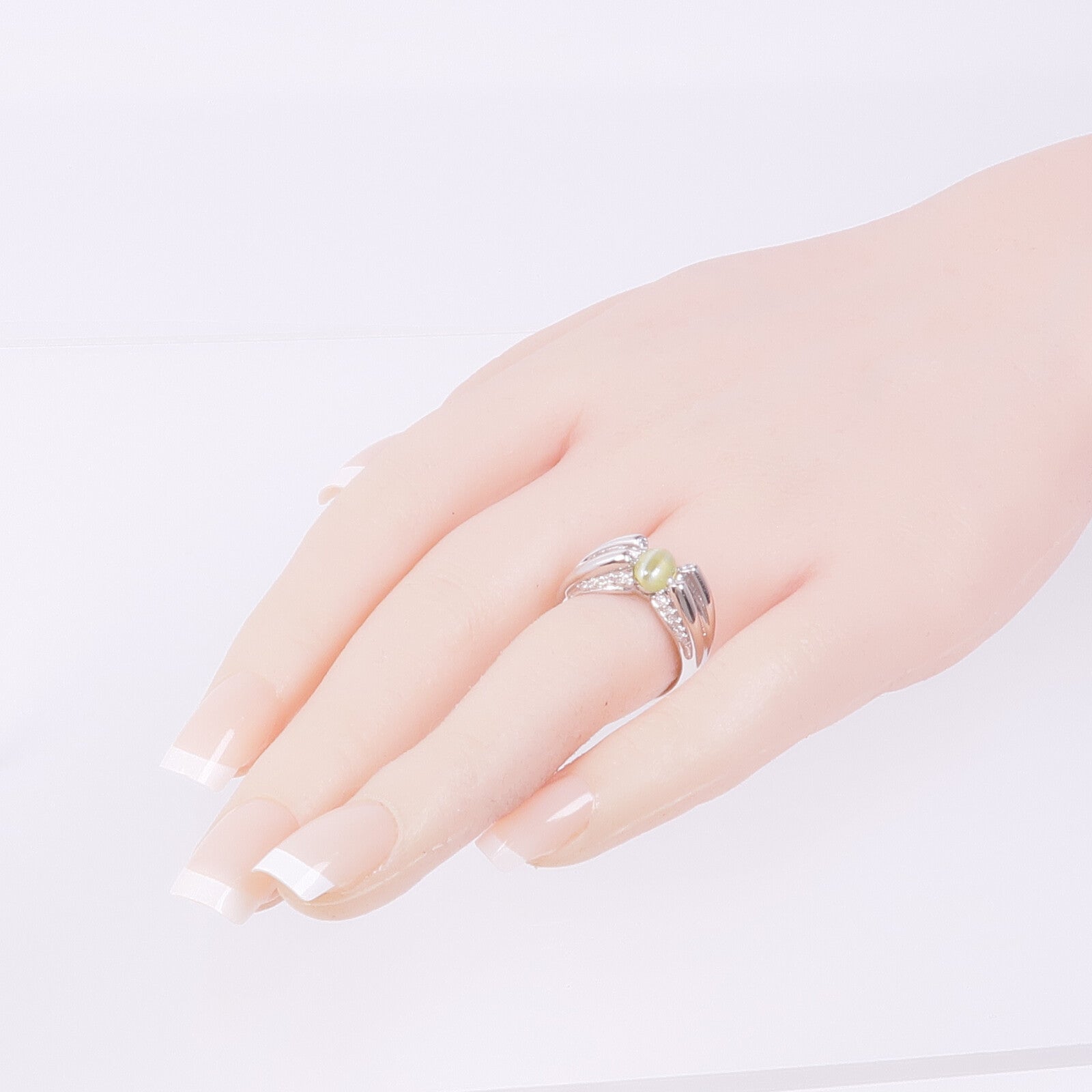JEWELRY PT900鉑金Cat's Eye Diamond Ring貓眼石/鑽石戒指US#6.25