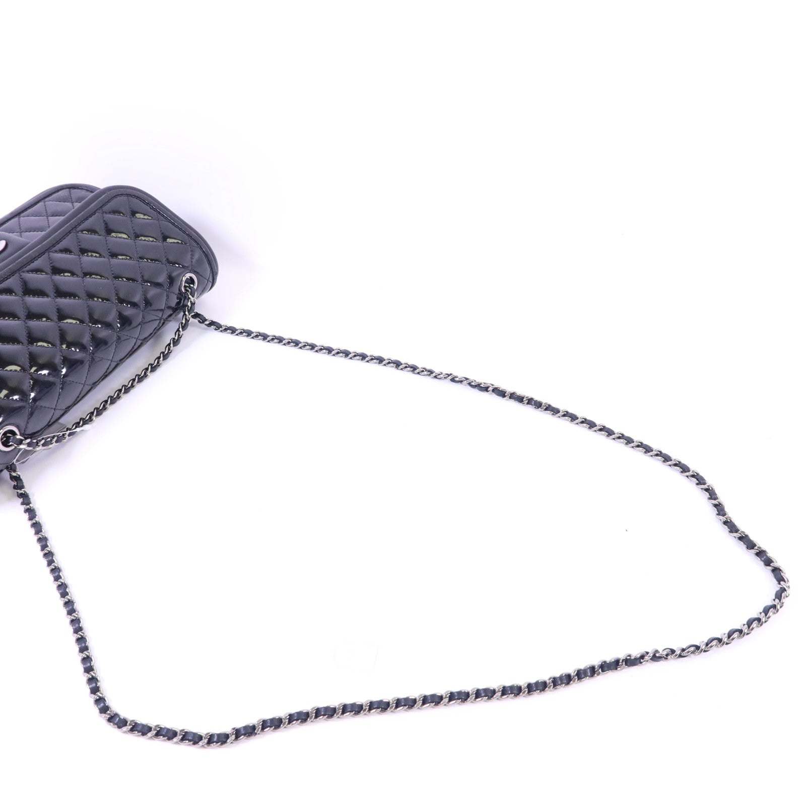 CHANEL 漆皮皮革Chain Shoulder Bag銀扣鏈帶肩背袋