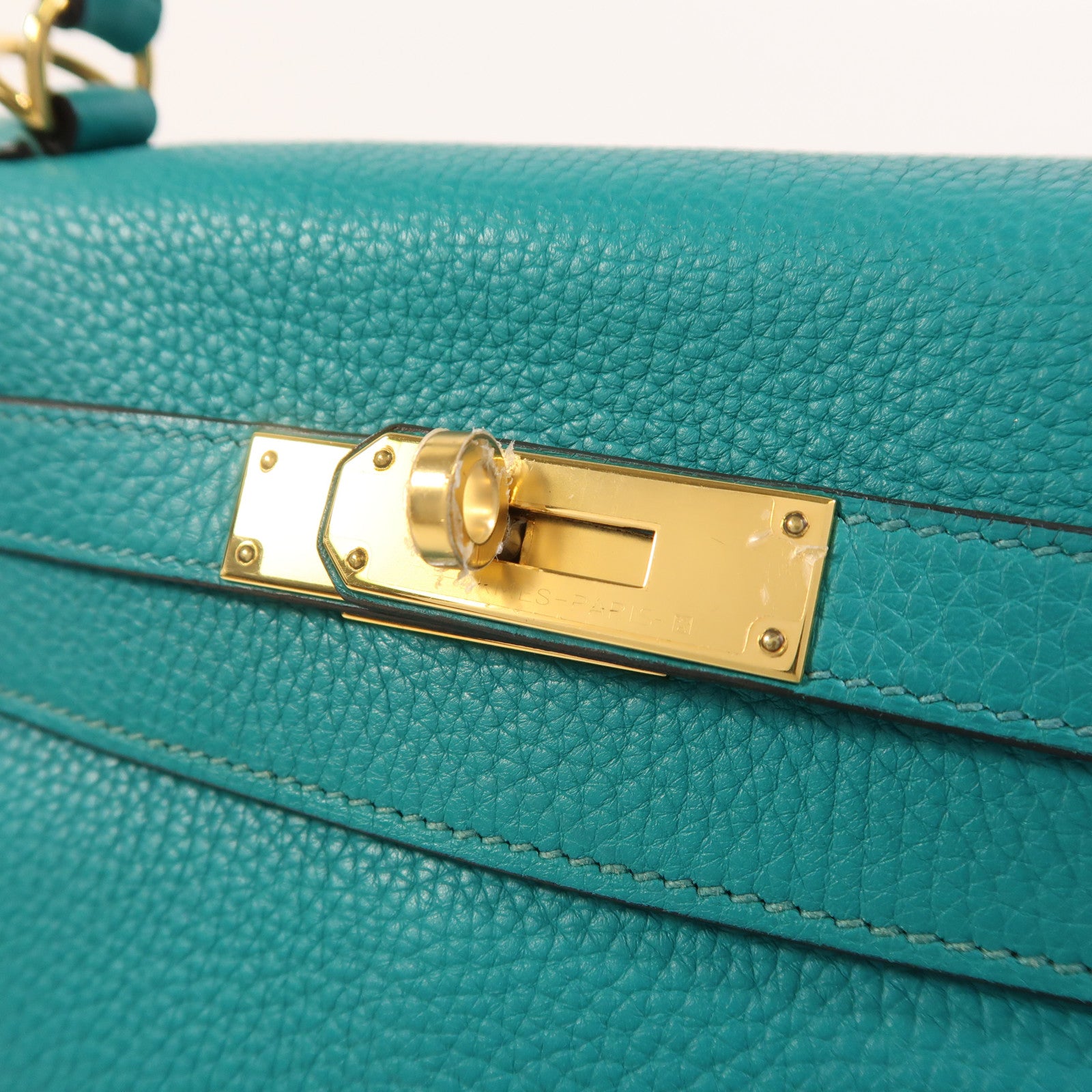 HERMES Togo皮革Kelly 28金扣手挽肩背兩用袋Bleu Paon