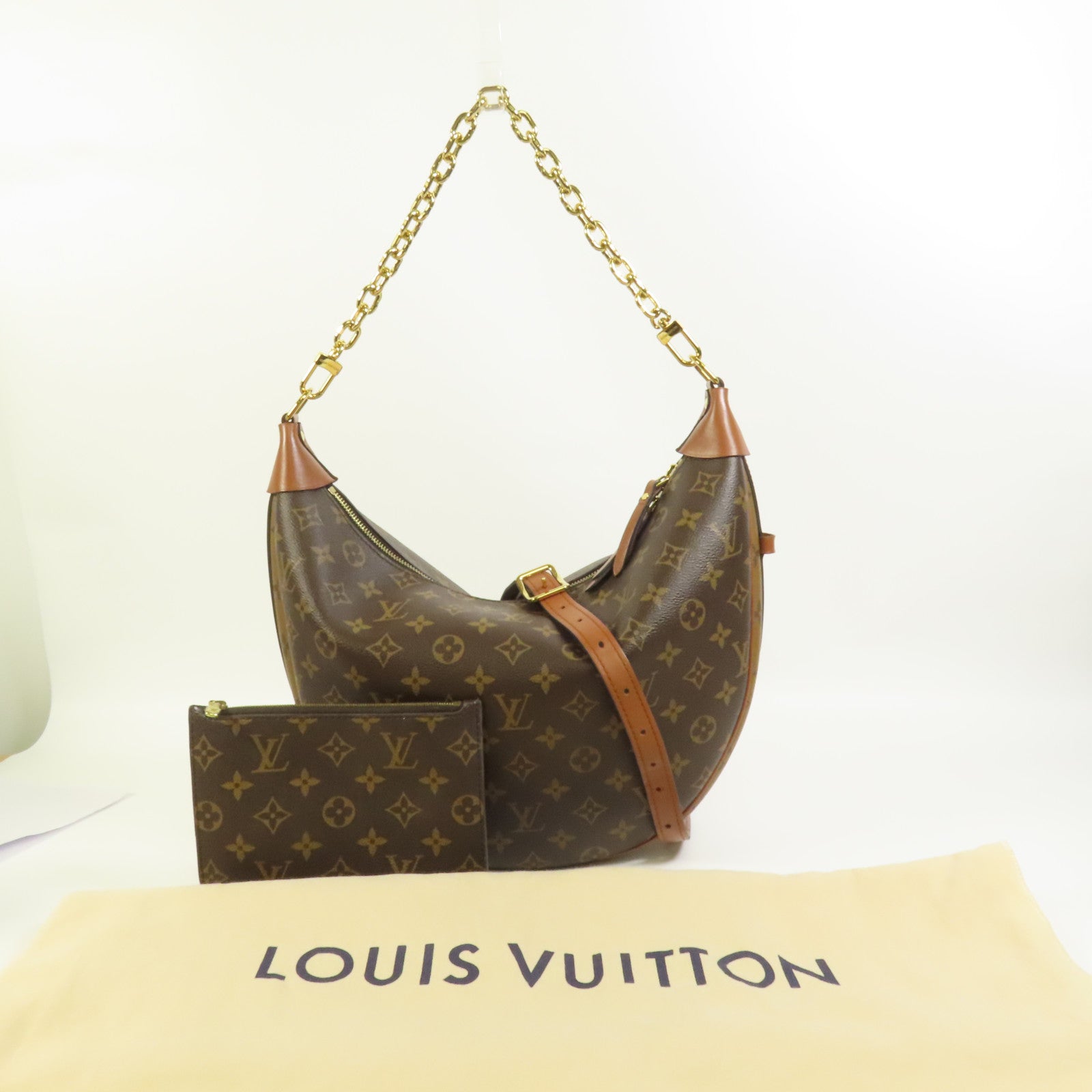 LOUIS VUITTON Monogram Reverse Loop Hobo金扣手挽肩背兩用袋棕色