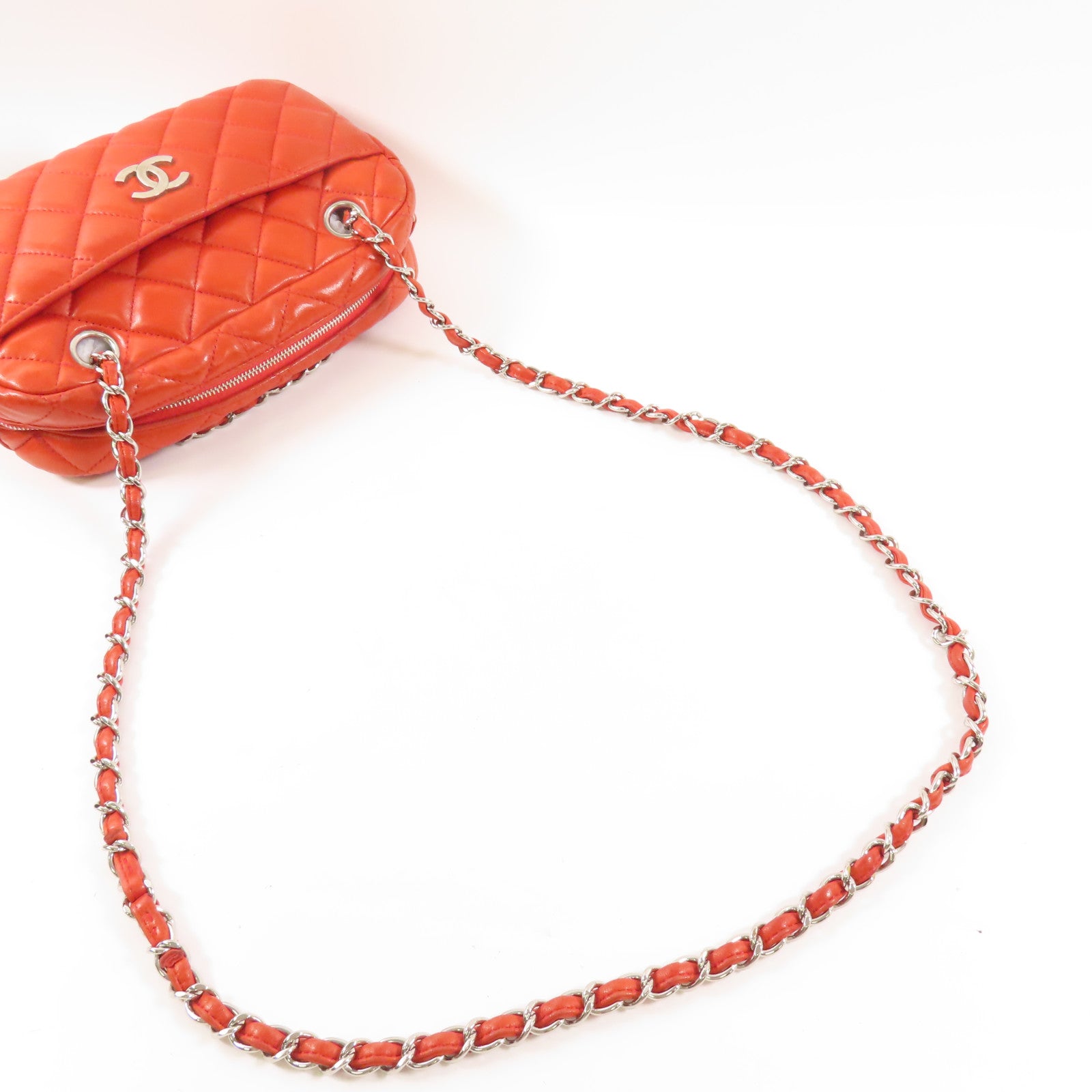 CHANEL 羊皮皮革Chain Shoulder銀扣鏈帶肩背袋
