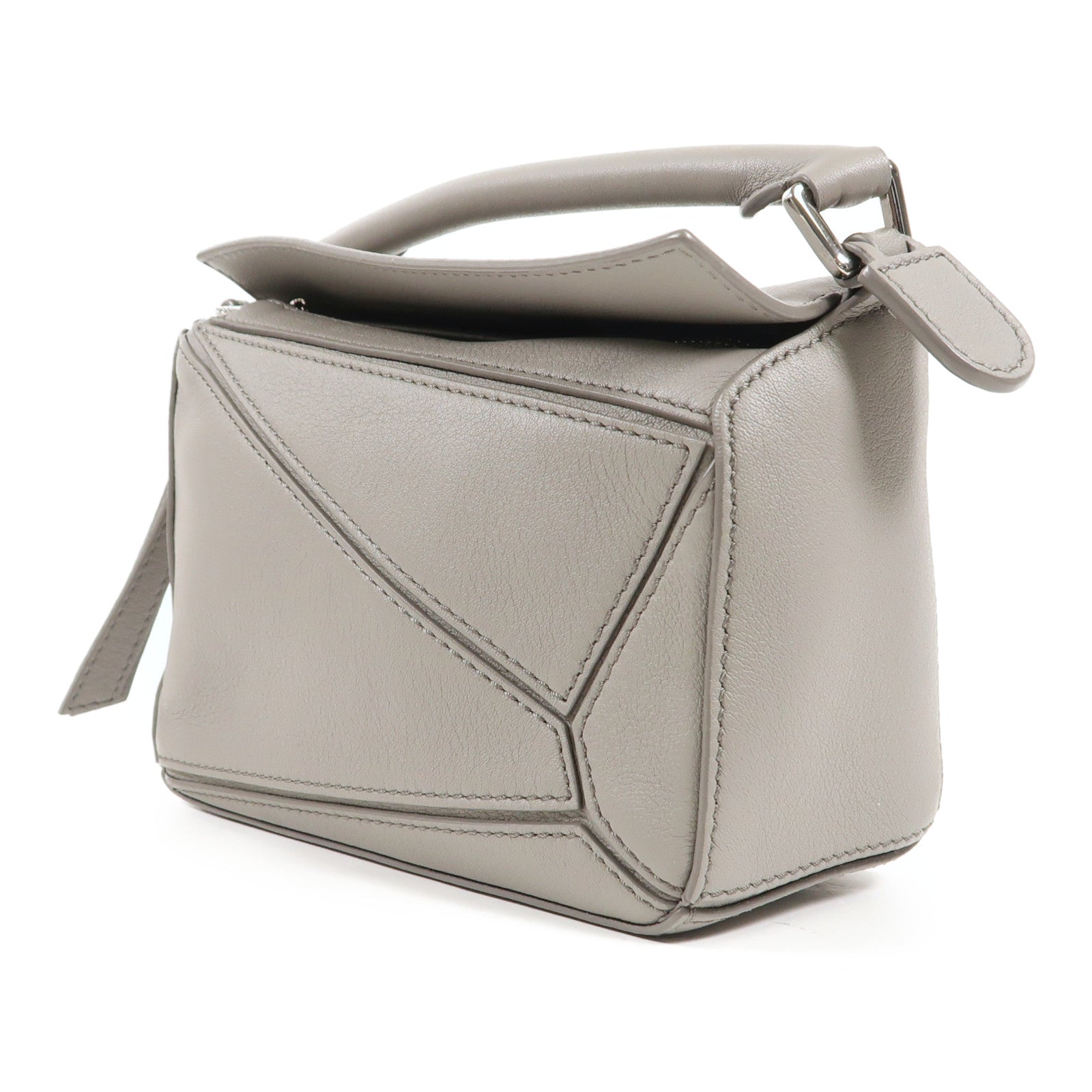 LOEWE 牛皮皮革Mini Puzzle銀扣手挽肩背兩用袋