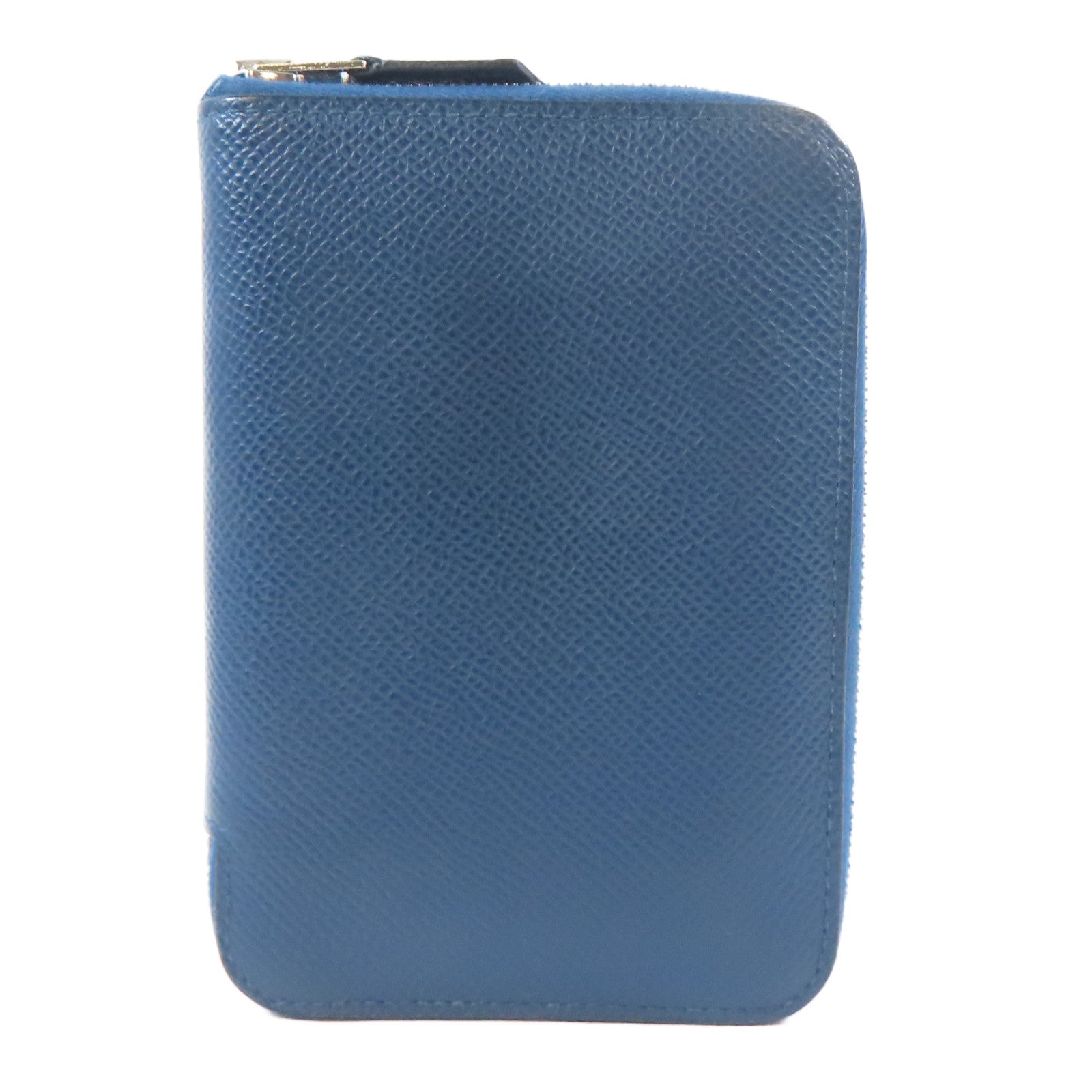 HERMES Epsom皮革Round Zipper Wallet銀扣錢包藍色