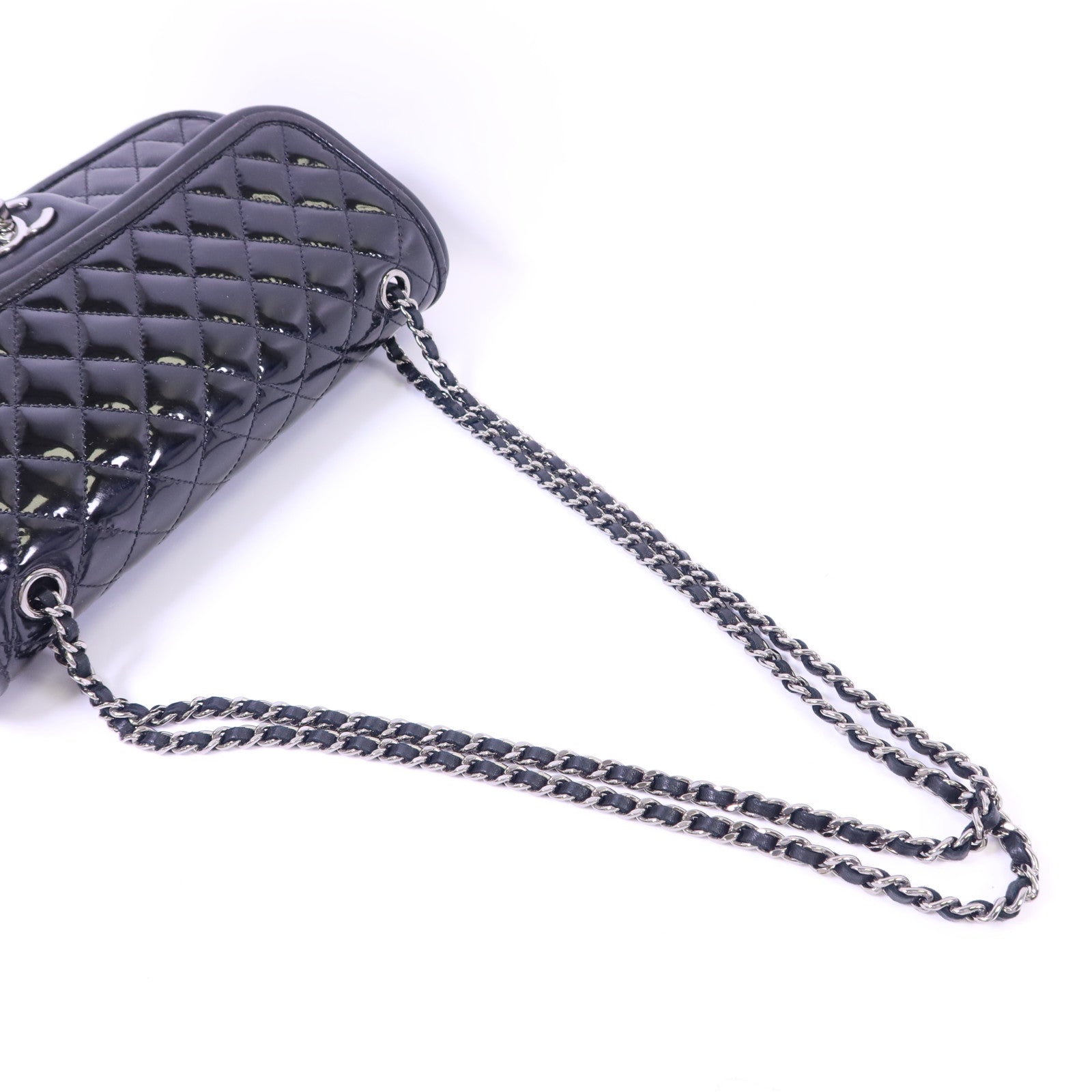 CHANEL 漆皮皮革Chain Shoulder Bag銀扣鏈帶肩背袋