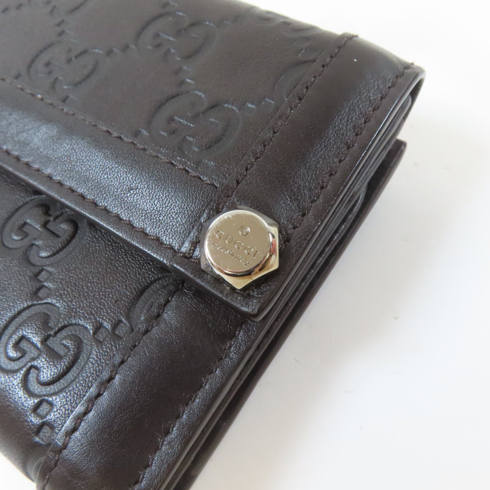GUCCI 【激減優惠】牛皮皮革Long Wallet啪鈕長錢包啡色