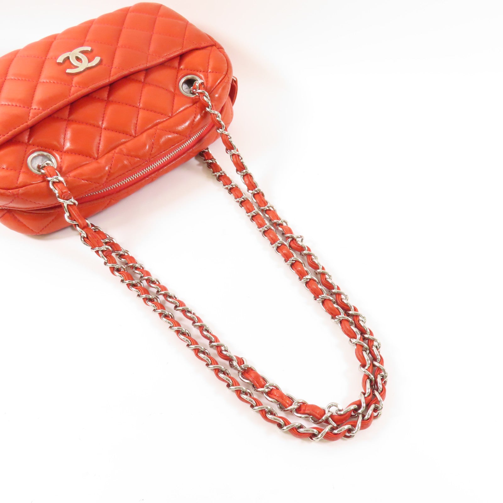 CHANEL 羊皮皮革Chain Shoulder銀扣鏈帶肩背袋