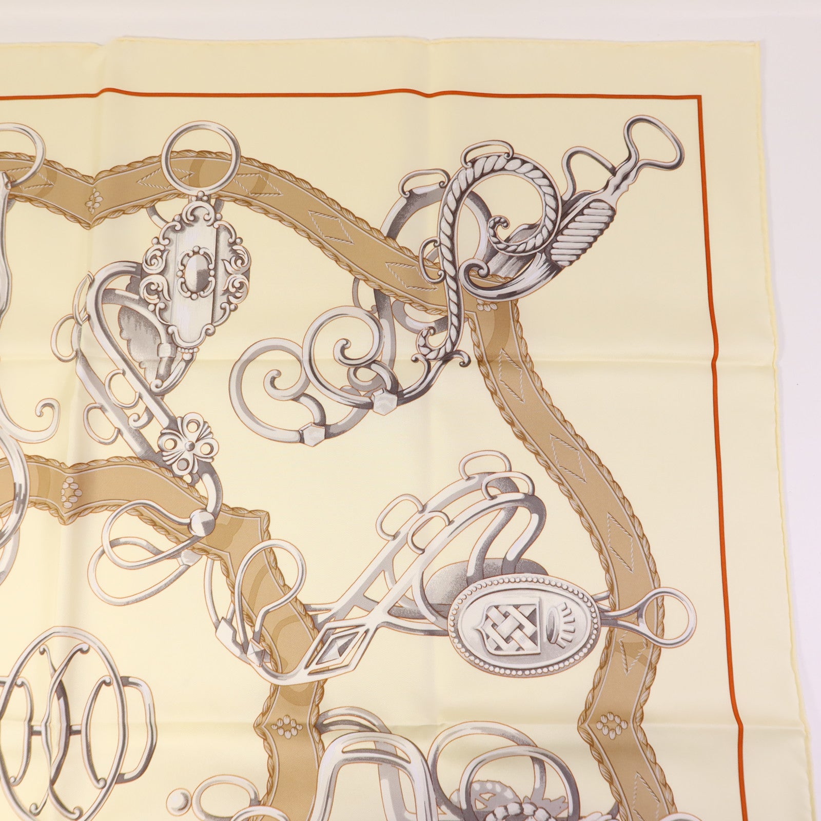 HERMES 絲質Scarf 90X90絲巾Brown/White/Beige