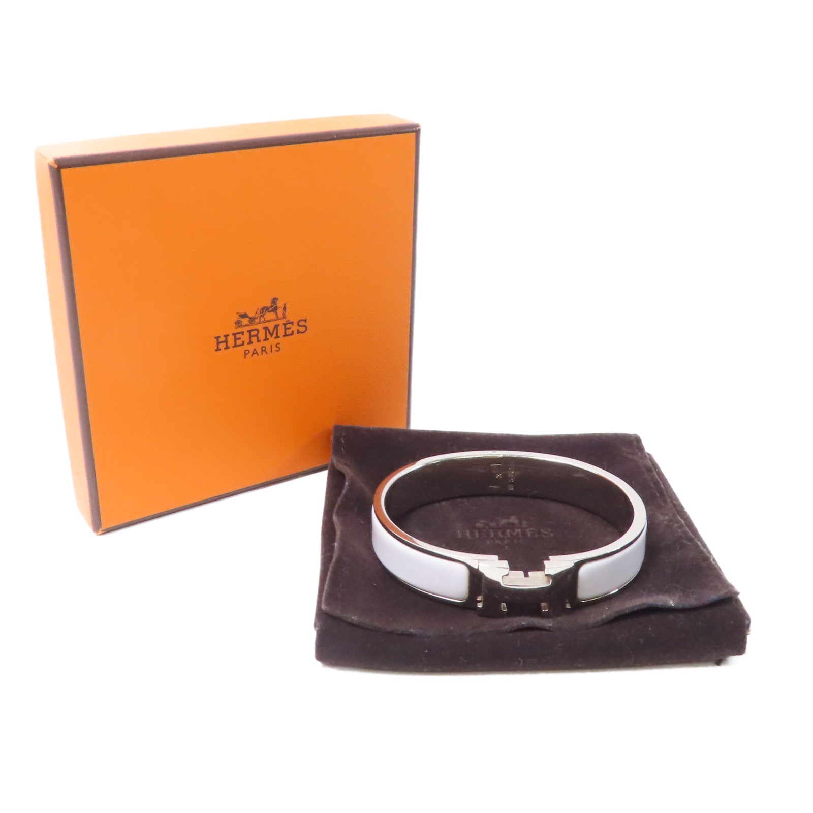 HERMES 琺瑯/金屬Clic H PM Bracelet手鐲白色/銀色