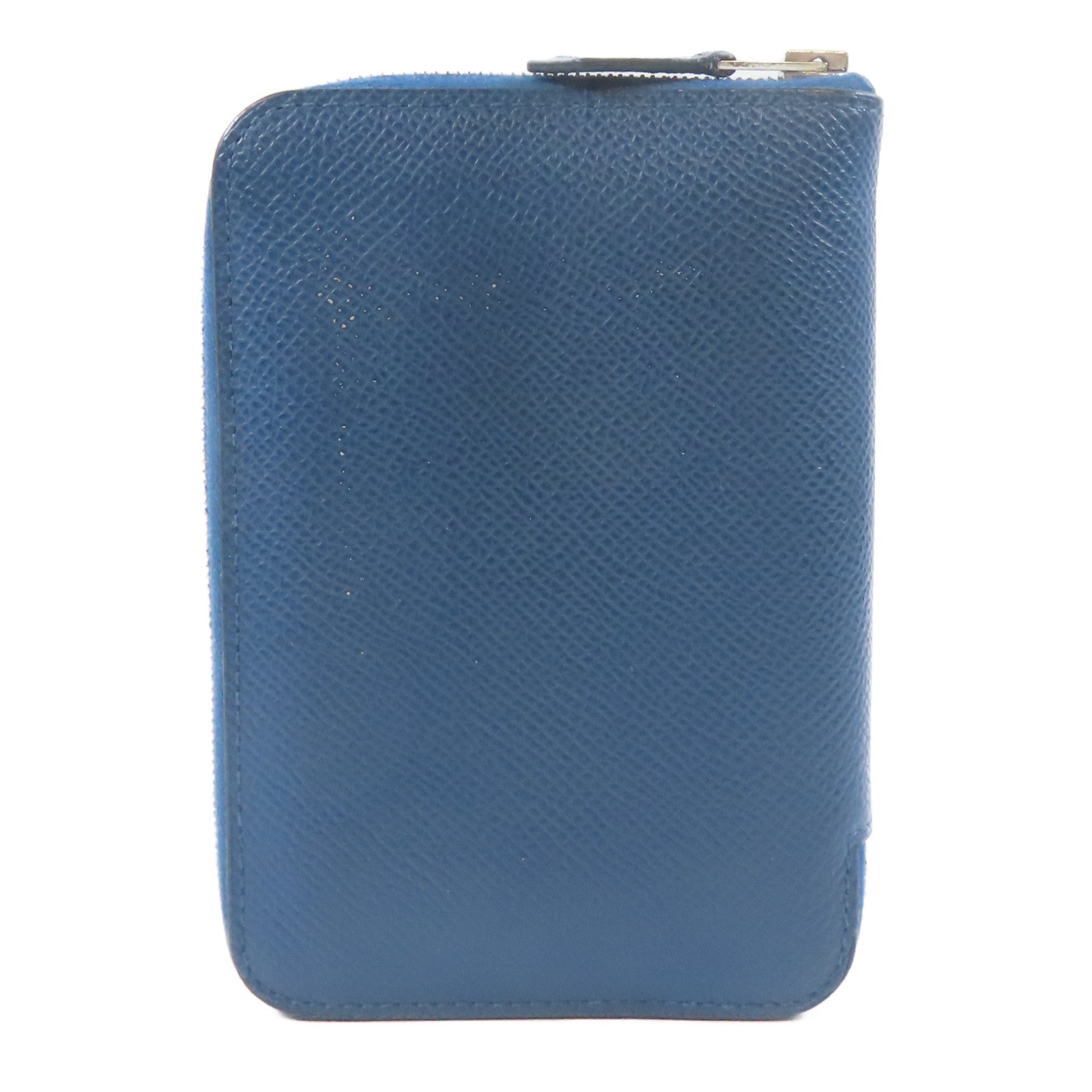 HERMES Epsom皮革Round Zipper Wallet銀扣錢包藍色