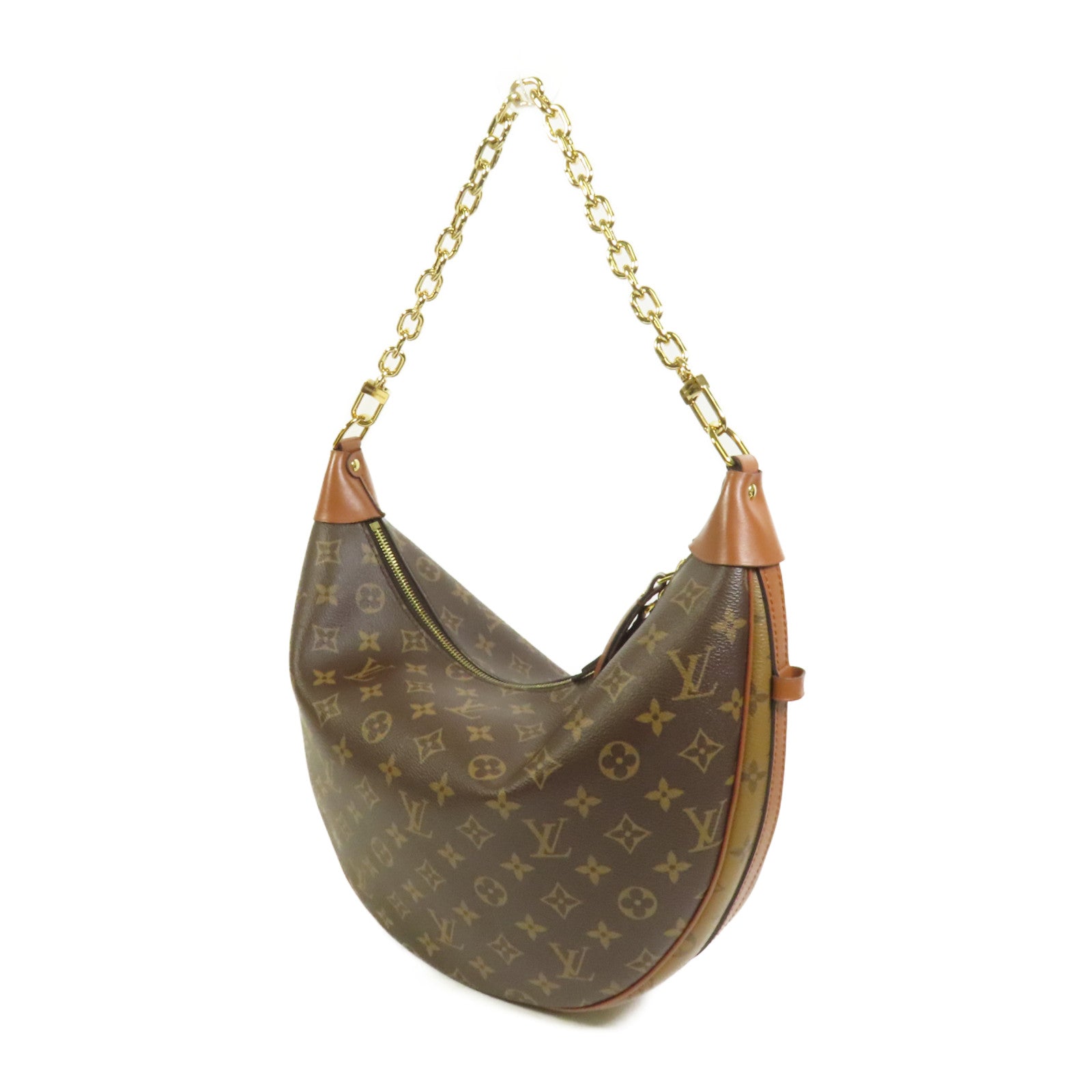 LOUIS VUITTON Monogram Reverse Loop Hobo金扣手挽肩背兩用袋棕色