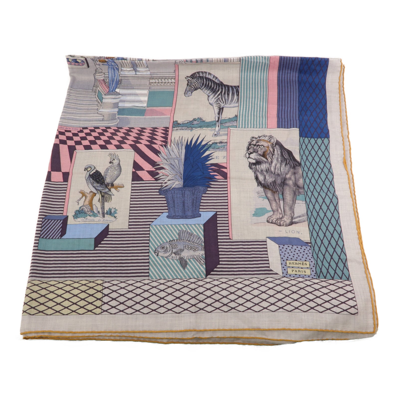 HERMES 羊絨/絲質Scarf 140X140絲巾