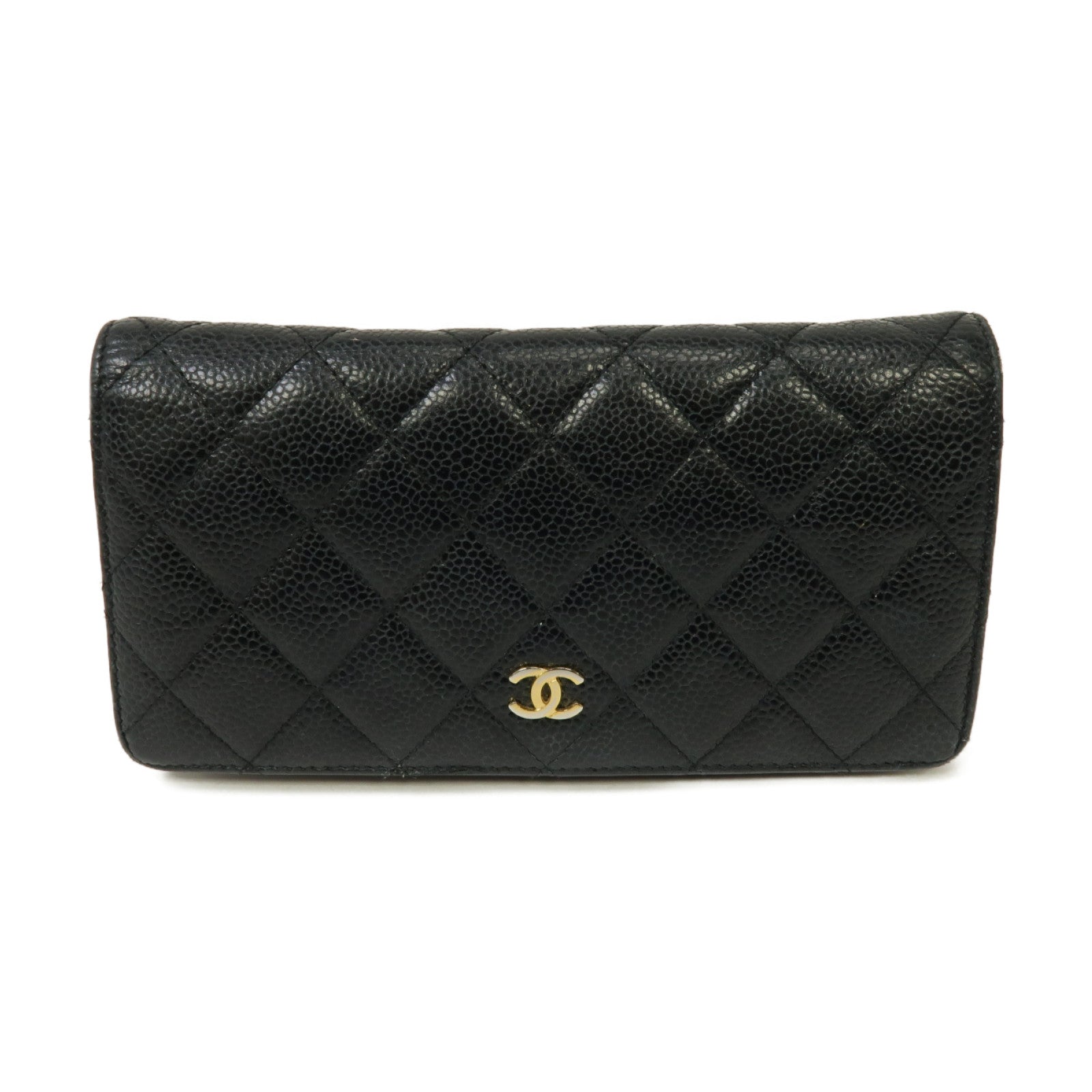 CHANEL 菱格Caviar皮革Long Wallet金扣長錢包黒色