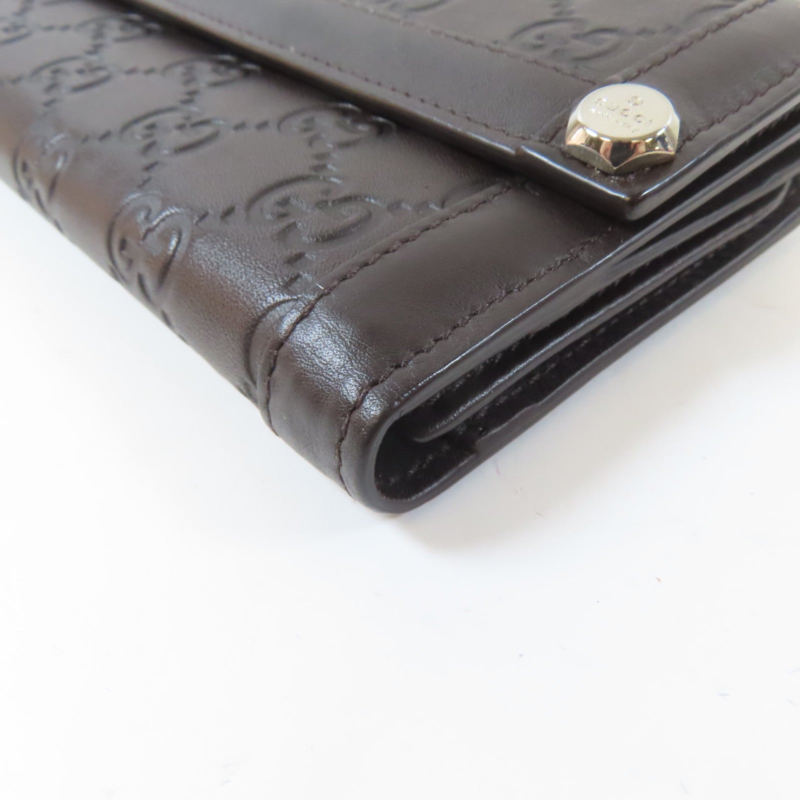 GUCCI 【激減優惠】牛皮皮革Long Wallet啪鈕長錢包啡色