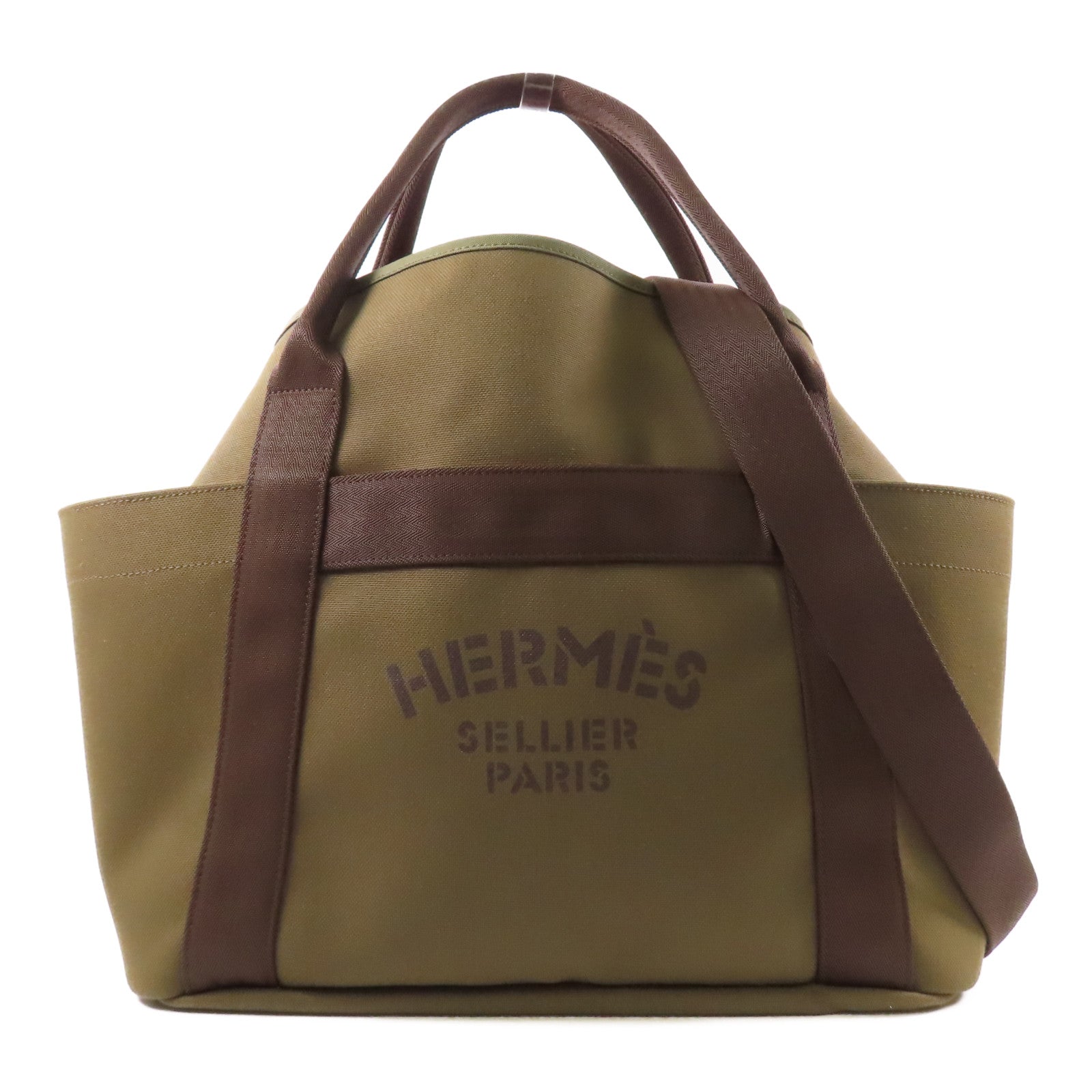 HERMES 帆布The Grooming Bag銀扣手挽肩背兩用袋