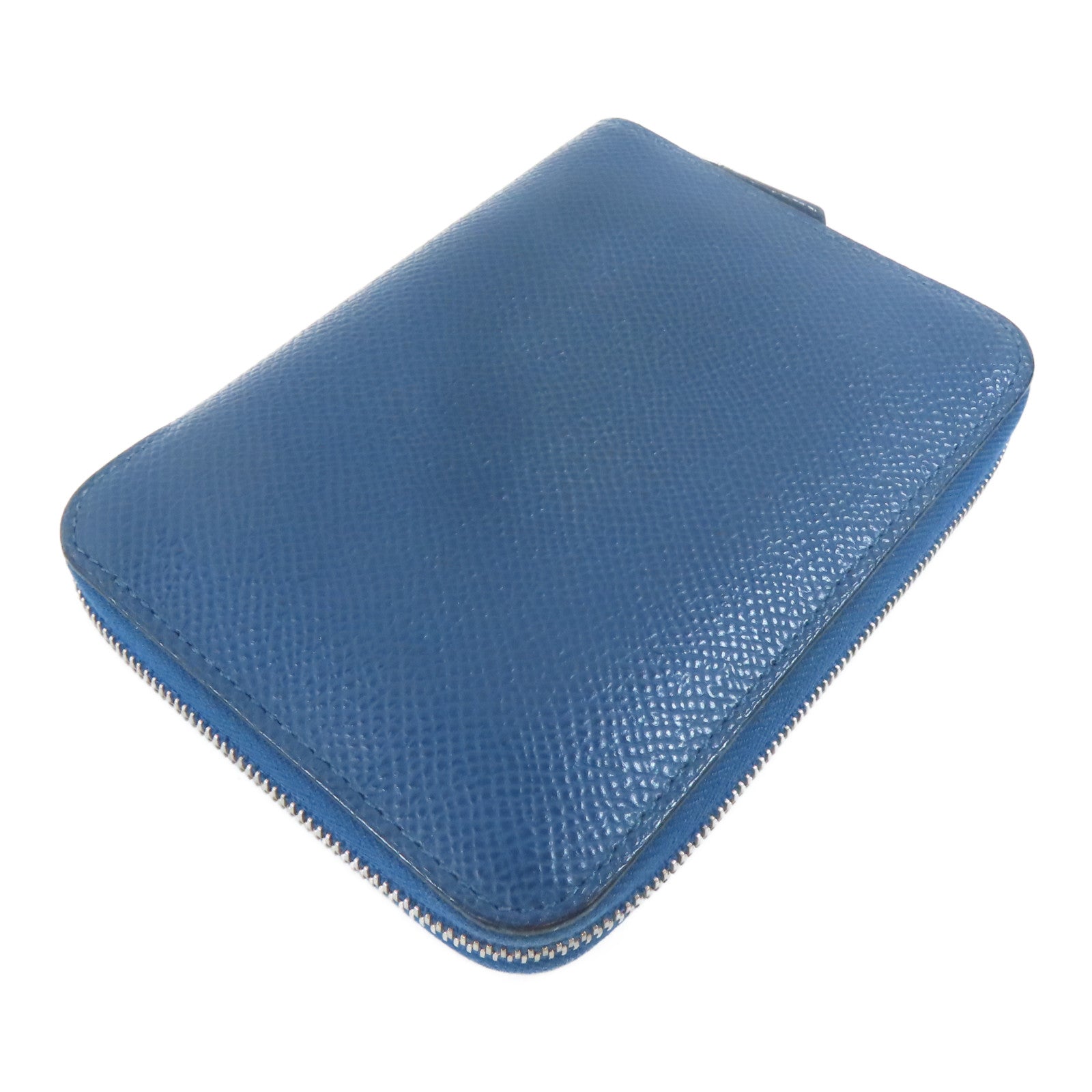 HERMES Epsom皮革Round Zipper Wallet銀扣錢包藍色